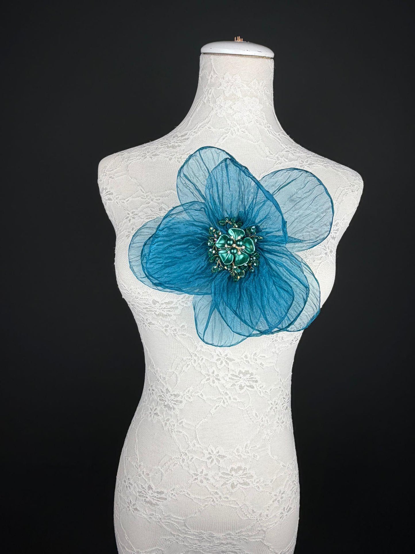 Large Organza Corsage Flower, Teal, 15 colours, 8” Wide, 20cm, Pin on Corsage, Bridal, Clothing, Dress, Hat, Accessory, FAN Design