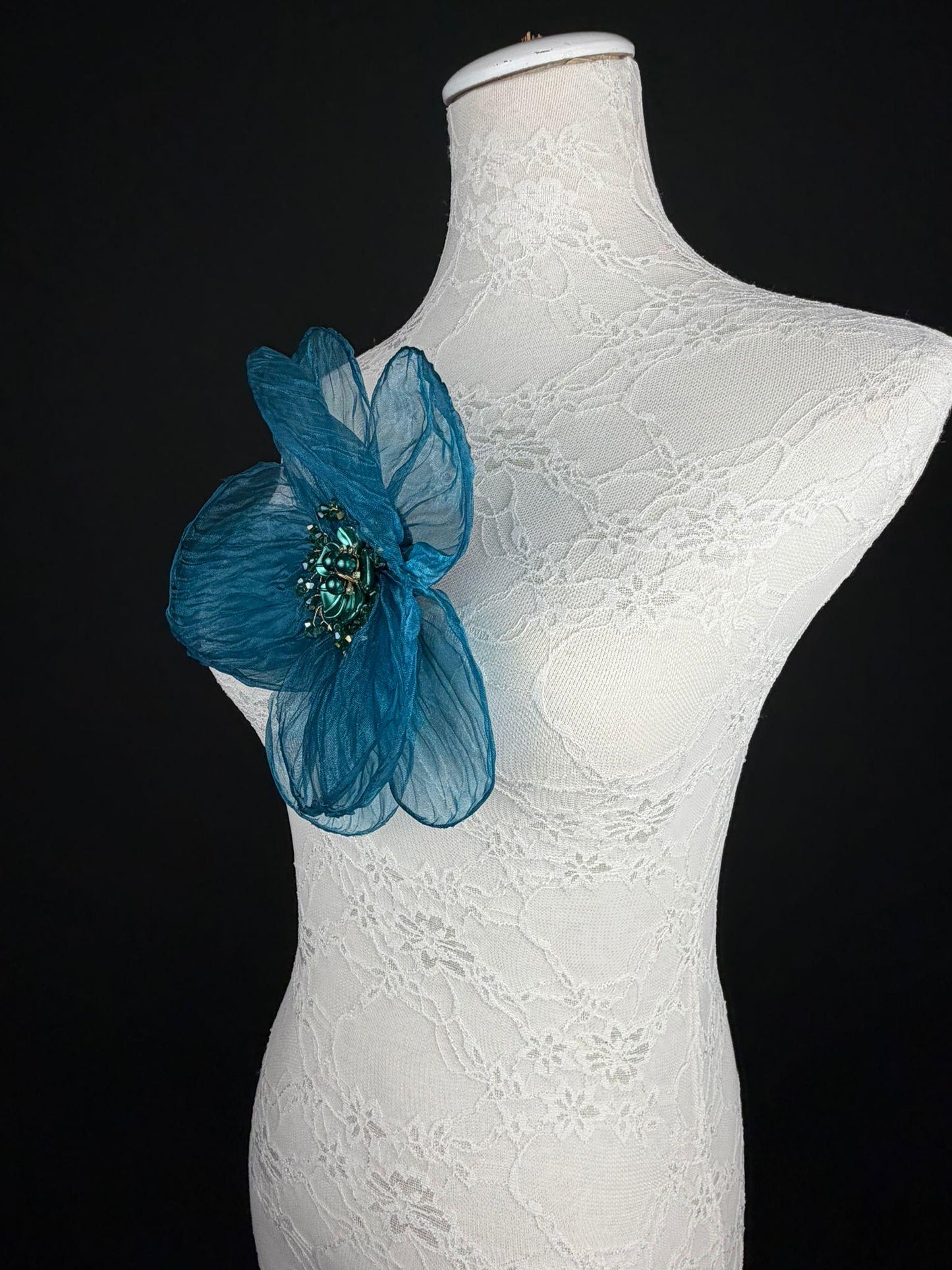 Large Organza Corsage Flower, Teal, 15 colours, 8” Wide, 20cm, Pin on Corsage, Bridal, Clothing, Dress, Hat, Accessory, FAN Design