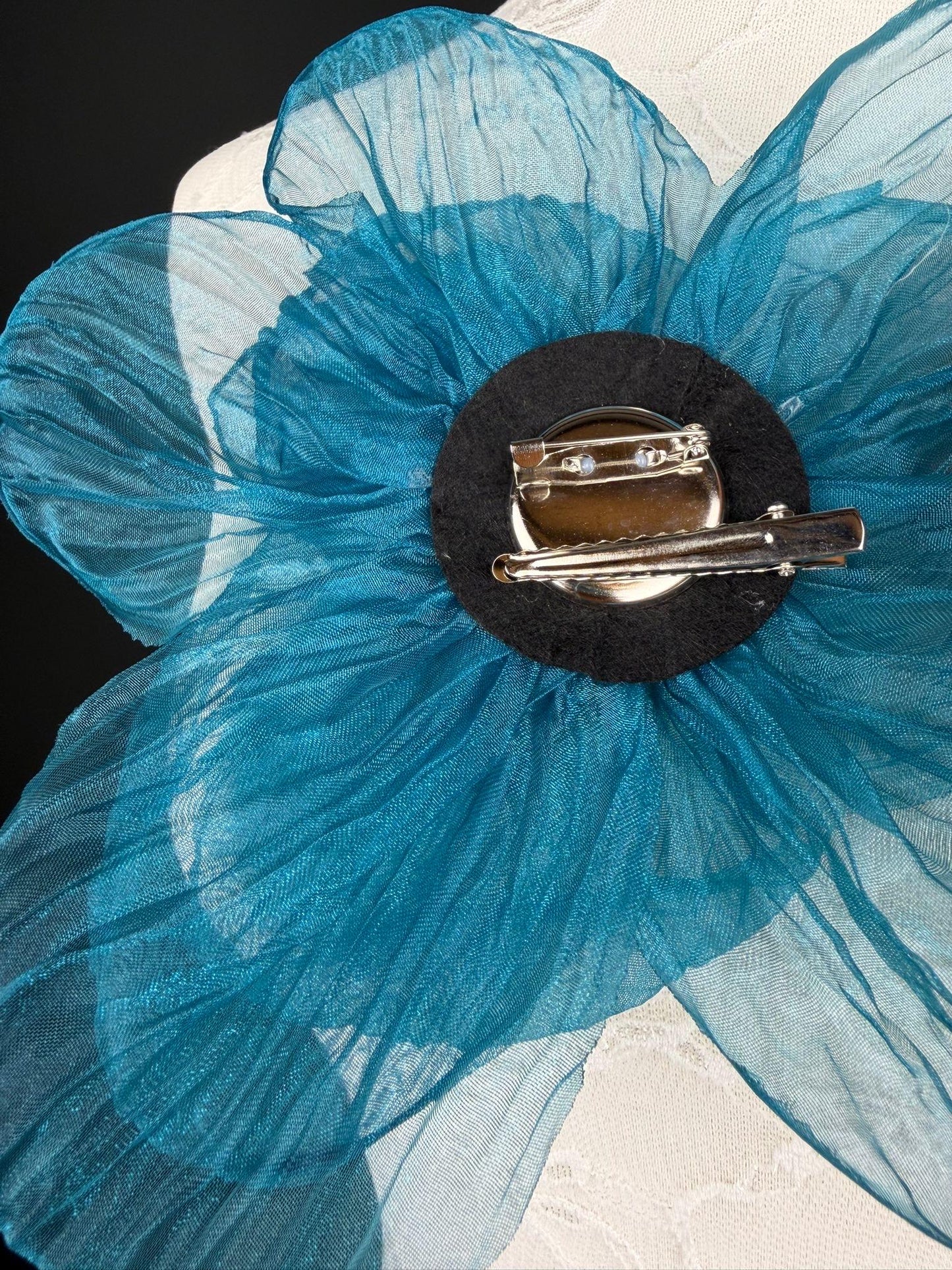 Large Organza Corsage Flower, Teal, 15 colours, 8” Wide, 20cm, Pin on Corsage, Bridal, Clothing, Dress, Hat, Accessory, FAN Design