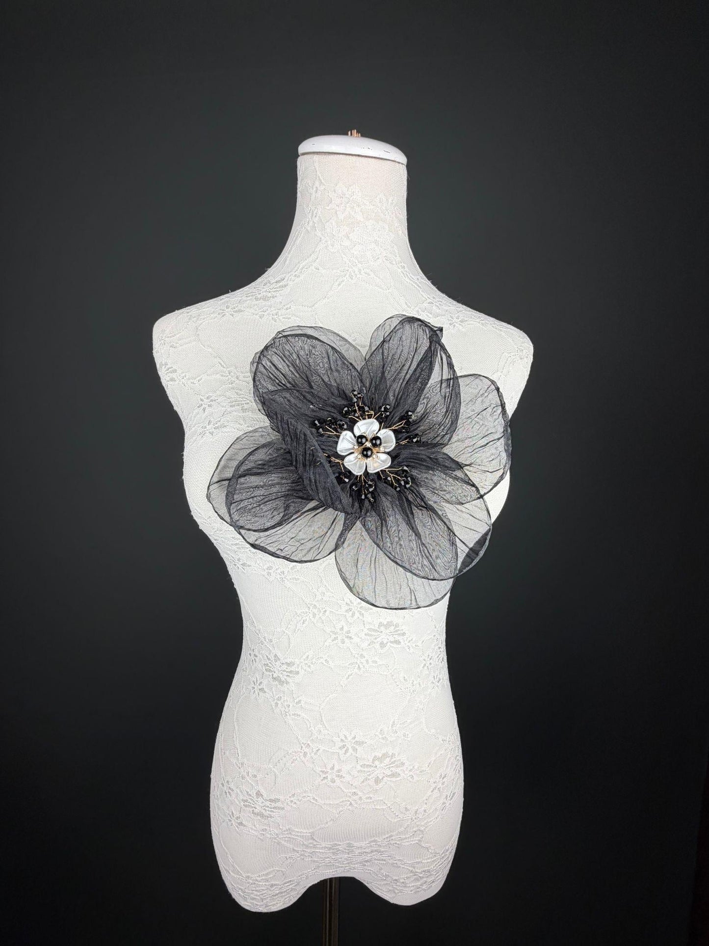 Large Organza Corsage Flower, Black, 15 colours, 8” Wide, 20cm, Pin on Corsage, Bridal, Clothing, Dress, Hat, Accessory, FAN Design