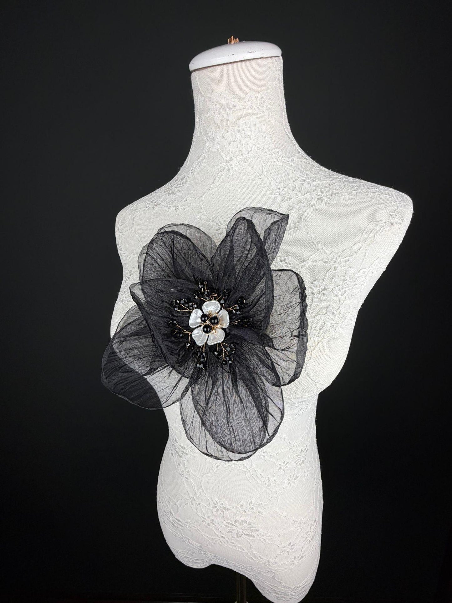 Large Organza Corsage Flower, Black, 15 colours, 8” Wide, 20cm, Pin on Corsage, Bridal, Clothing, Dress, Hat, Accessory, FAN Design