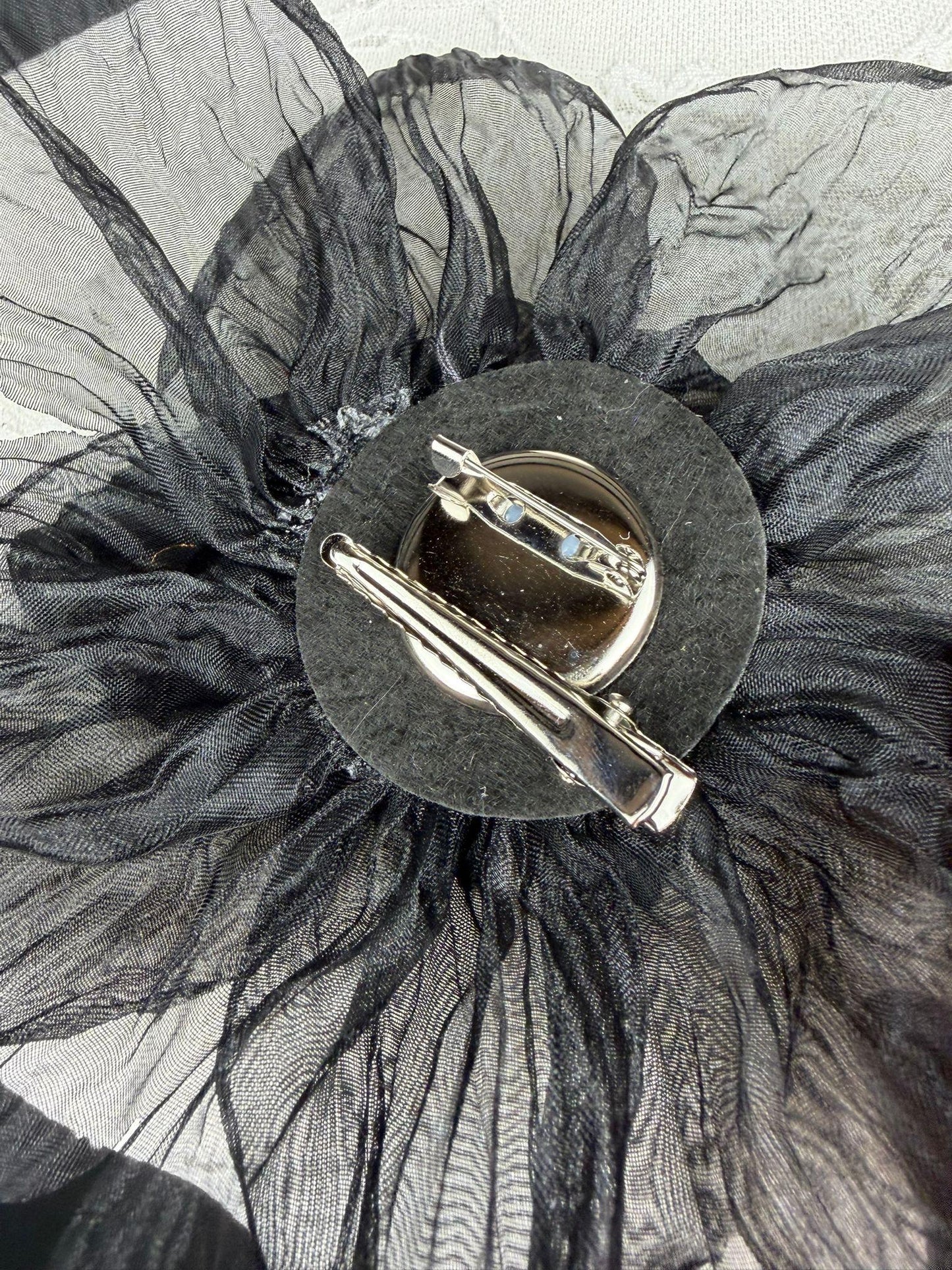 Large Organza Corsage Flower, Black, 15 colours, 8” Wide, 20cm, Pin on Corsage, Bridal, Clothing, Dress, Hat, Accessory, FAN Design