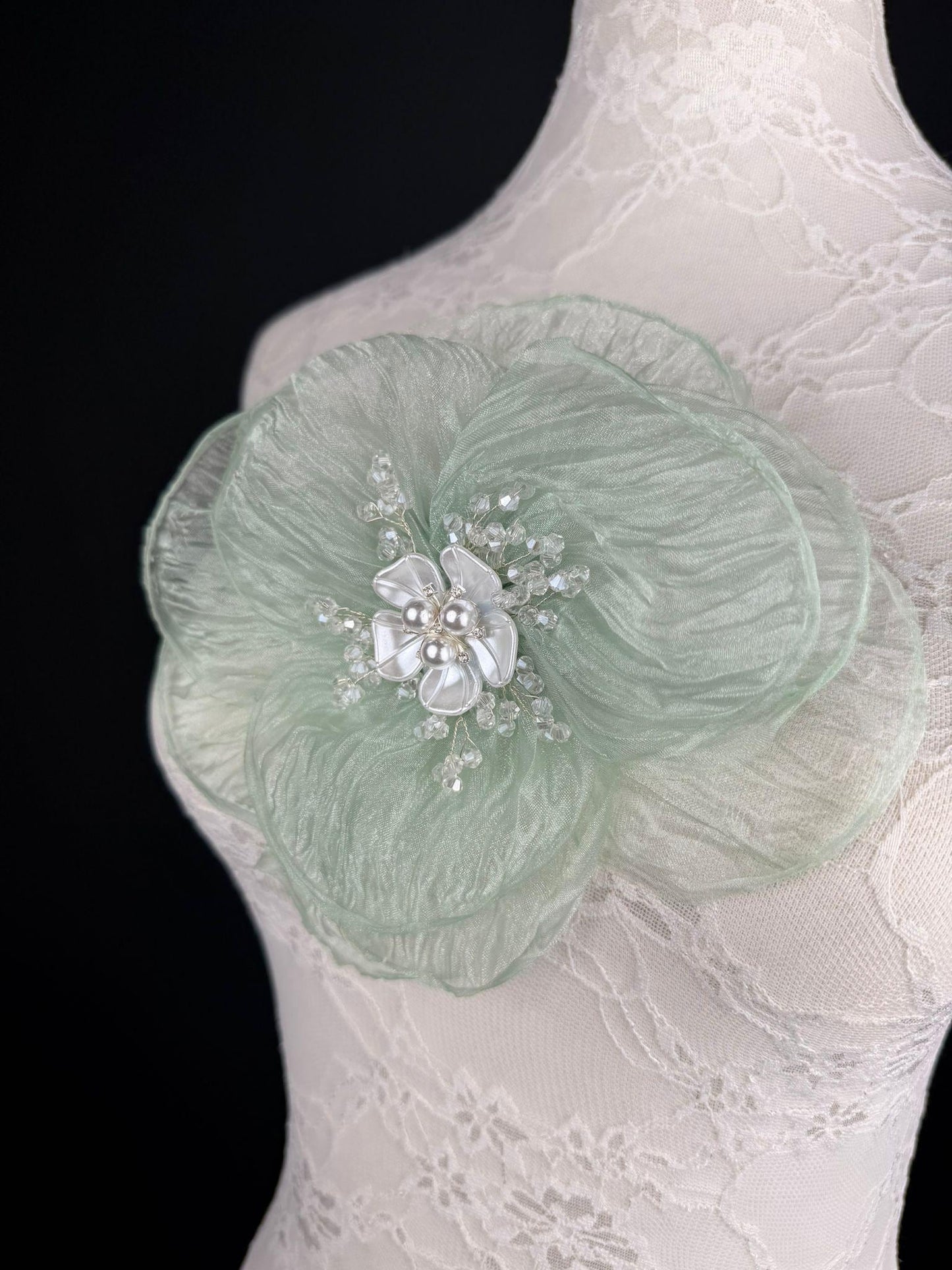 Large Organza Corsage Flower, Black, 15 colours, 8” Wide, 20cm, Pin on Corsage, Bridal, Clothing, Dress, Hat, Accessory, FAN Design