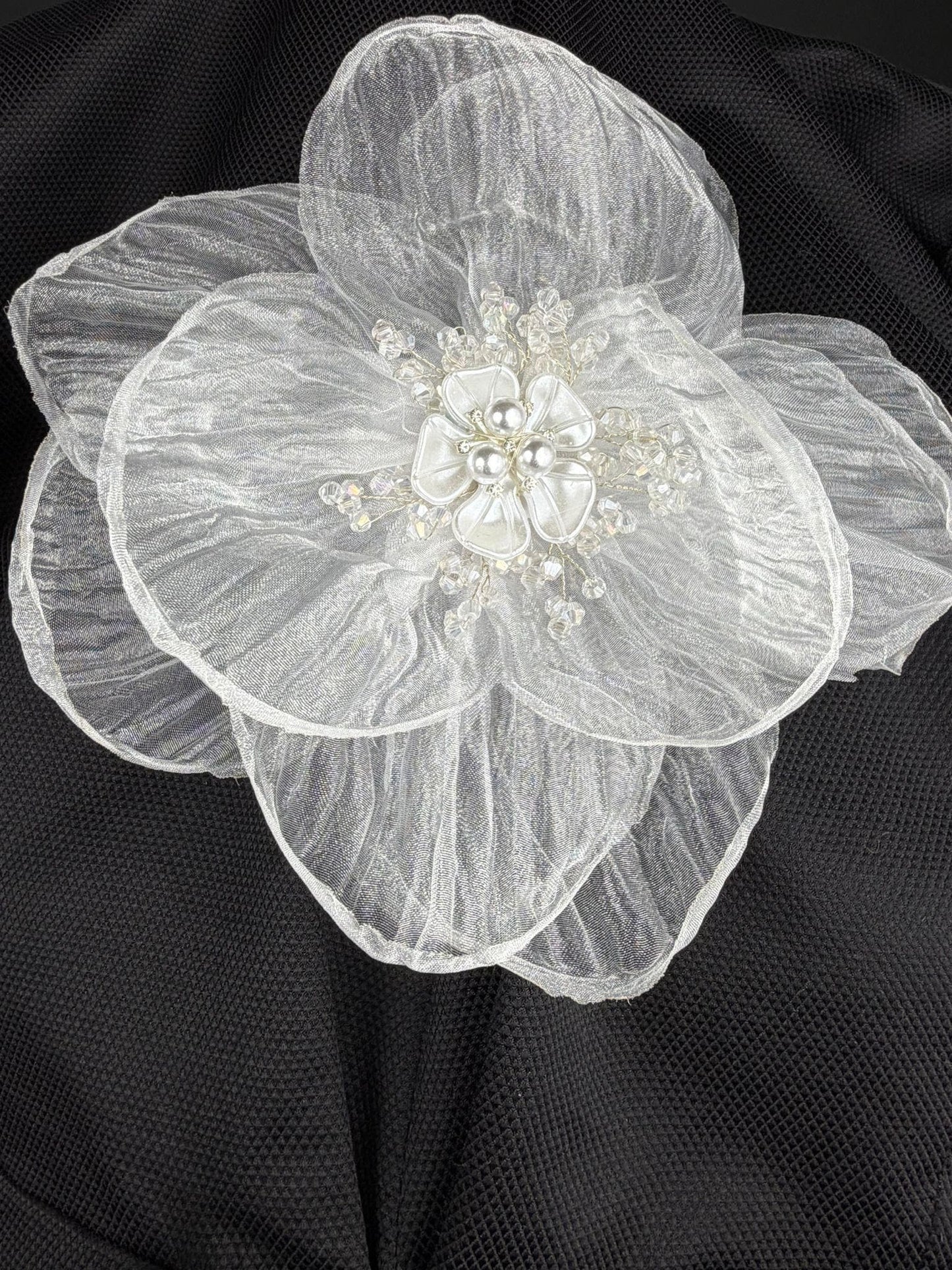 Large Organza Corsage Flower, White, 15 colours, 8” Wide, 20cm, Pin on Corsage, Bridal, Clothing, Dress, Hat, Accessory, FAN Design