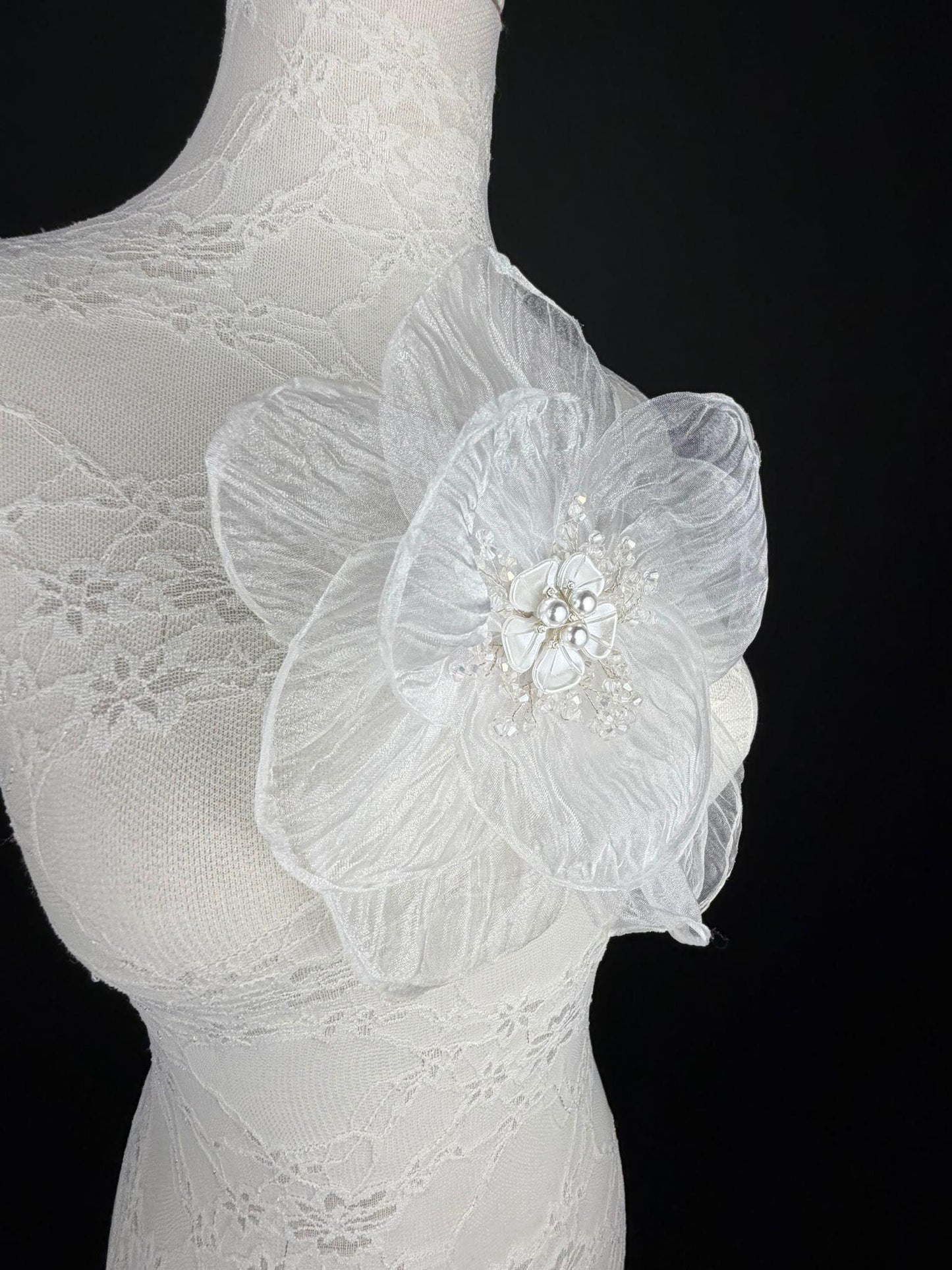 Large Organza Corsage Flower, White, 15 colours, 8” Wide, 20cm, Pin on Corsage, Bridal, Clothing, Dress, Hat, Accessory, FAN Design