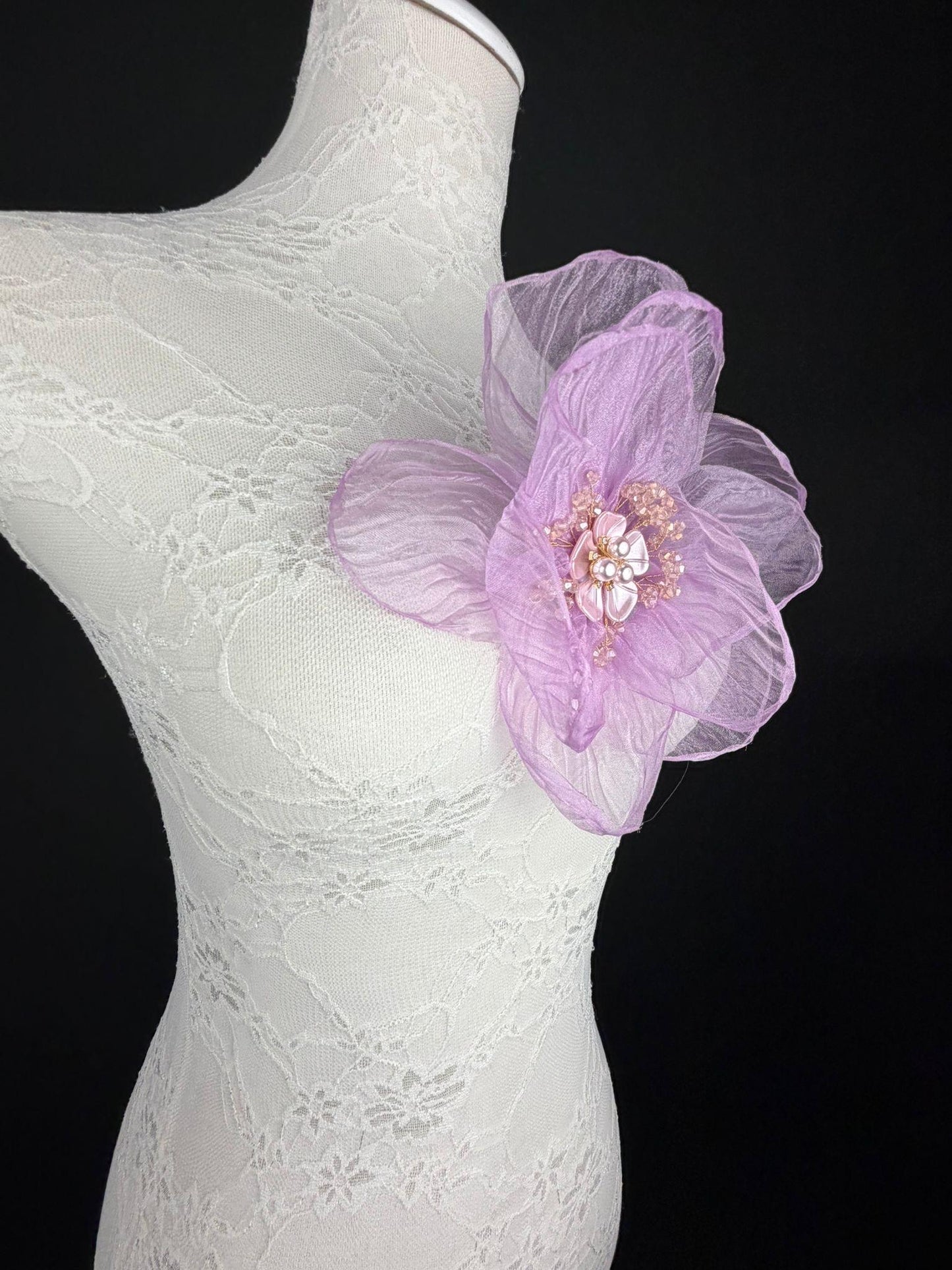 Large Organza Corsage Flower, Lilac, 15 colours, 8” Wide, 20cm, Pin on Corsage, Bridal, Clothing, Dress, Hat, Accessory, FAN Design