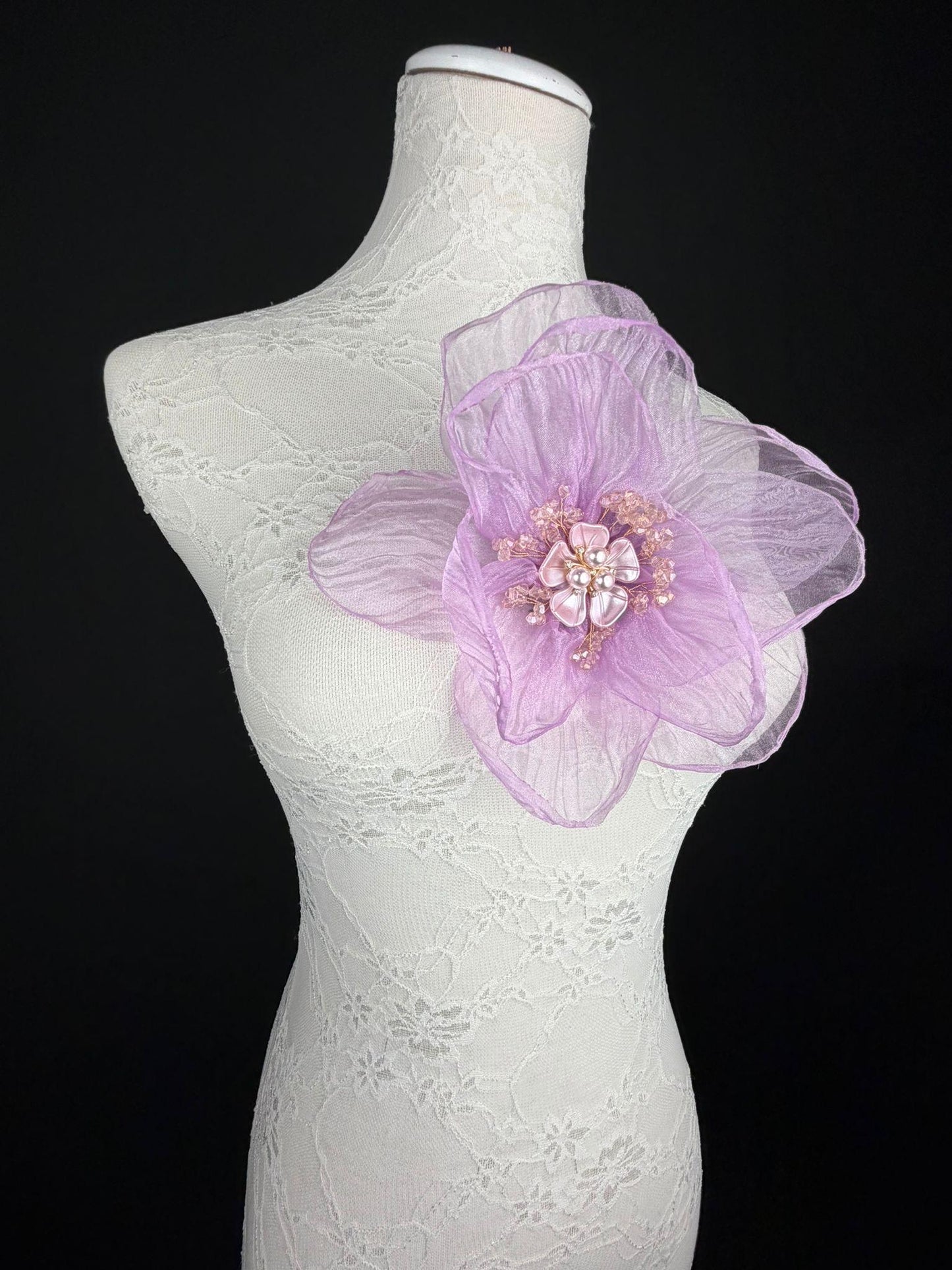 Large Organza Corsage Flower, Lilac, 15 colours, 8” Wide, 20cm, Pin on Corsage, Bridal, Clothing, Dress, Hat, Accessory, FAN Design
