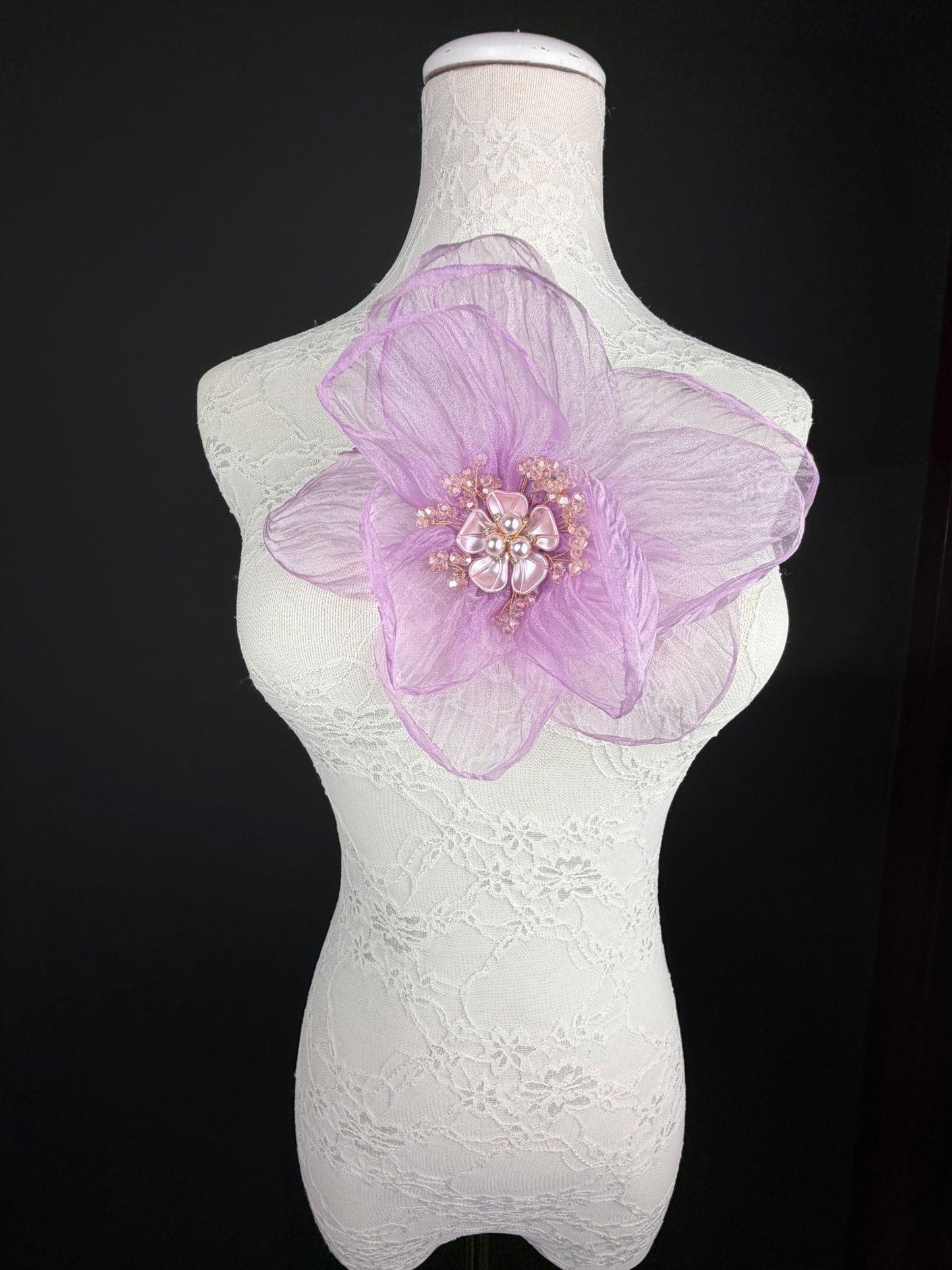 Large Organza Corsage Flower, Lilac, 15 colours, 8” Wide, 20cm, Pin on Corsage, Bridal, Clothing, Dress, Hat, Accessory, FAN Design