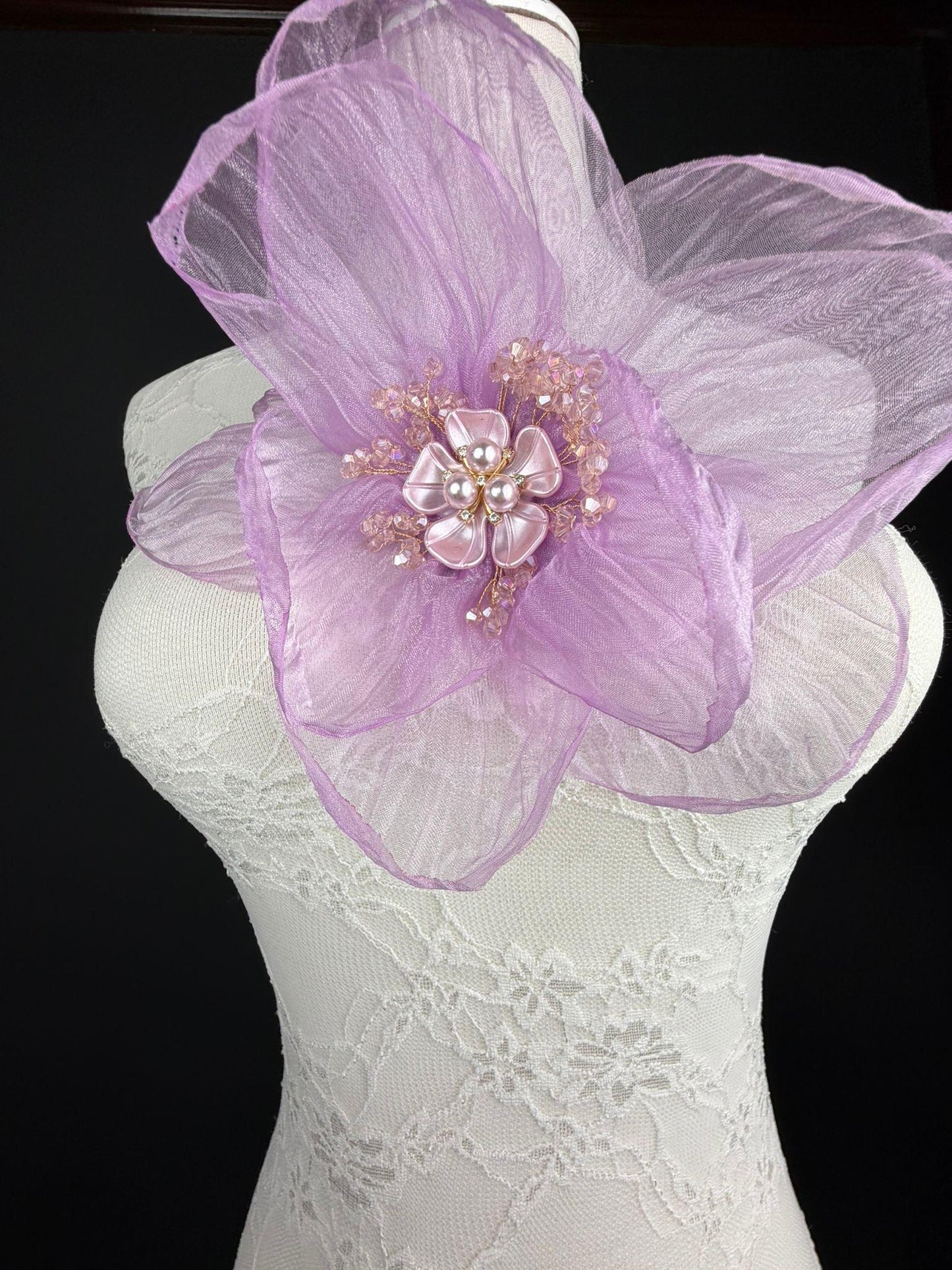 Large Organza Corsage Flower, Lilac, 15 colours, 8” Wide, 20cm, Pin on Corsage, Bridal, Clothing, Dress, Hat, Accessory, FAN Design