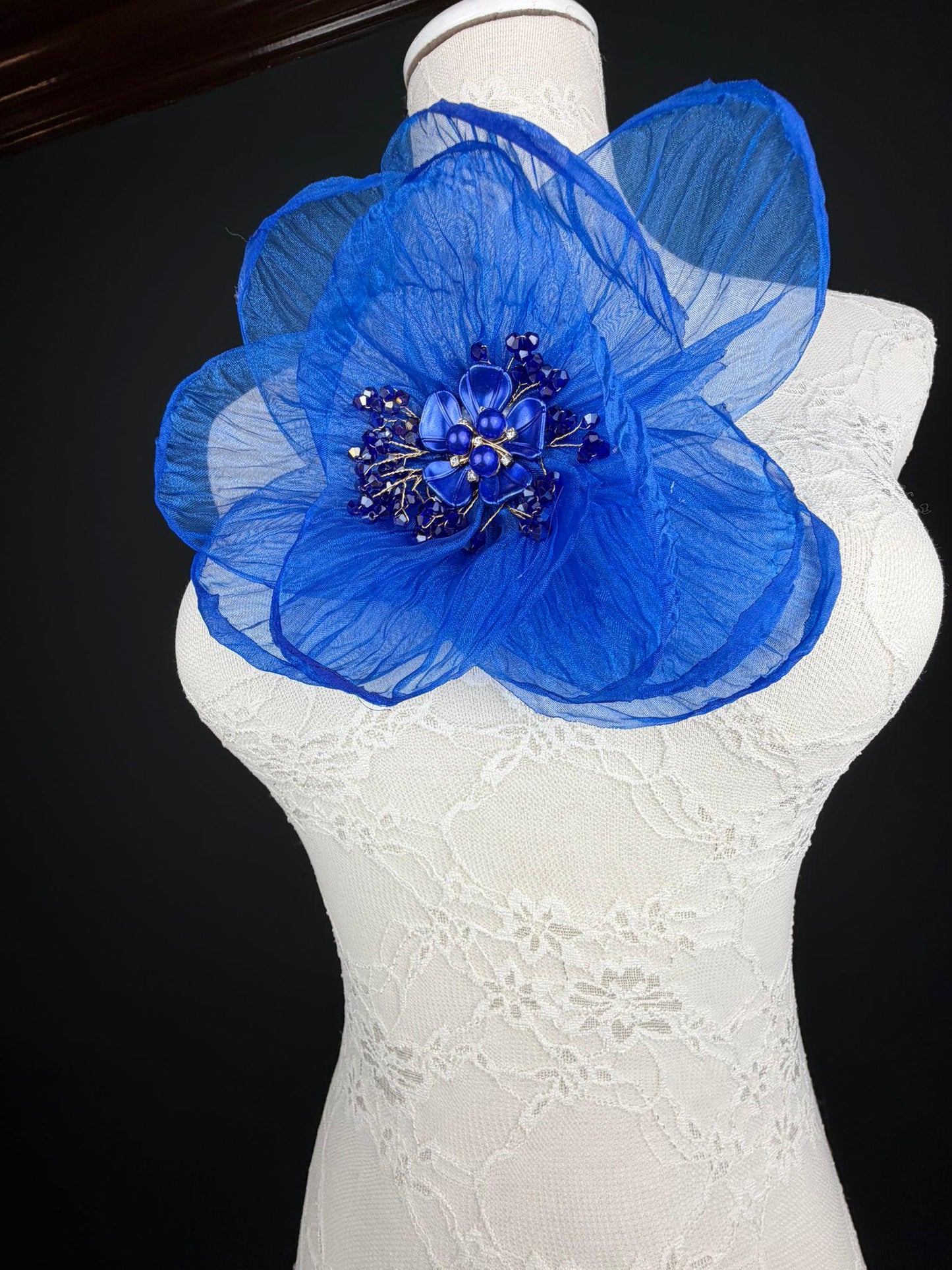 Large Organza Corsage Flower, Royal Blue, 15 colours, 8” Wide, 20cm, Pin on Corsage, Bridal, Clothing, Dress, Hat, Accessory, FAN Design