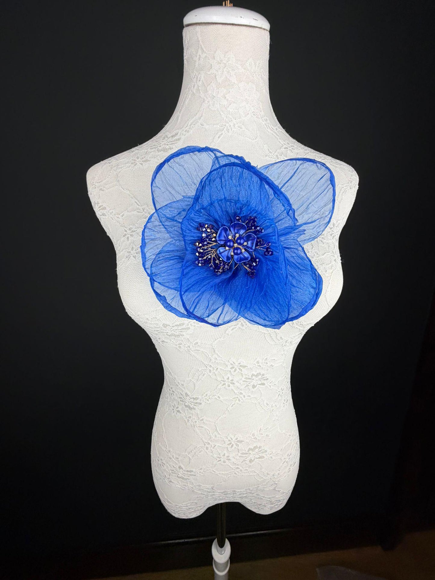 Large Organza Corsage Flower, Royal Blue, 15 colours, 8” Wide, 20cm, Pin on Corsage, Bridal, Clothing, Dress, Hat, Accessory, FAN Design