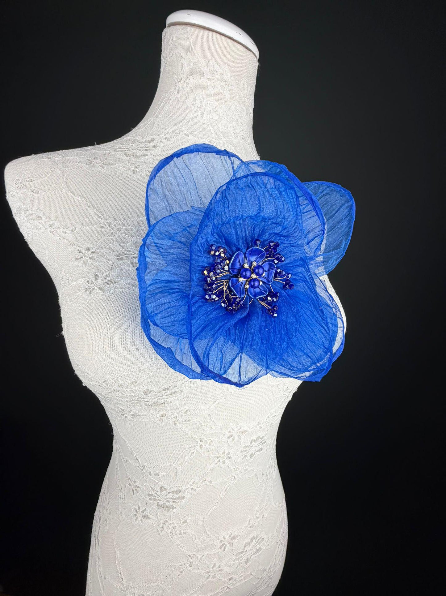 Large Organza Corsage Flower, Royal Blue, 15 colours, 8” Wide, 20cm, Pin on Corsage, Bridal, Clothing, Dress, Hat, Accessory, FAN Design