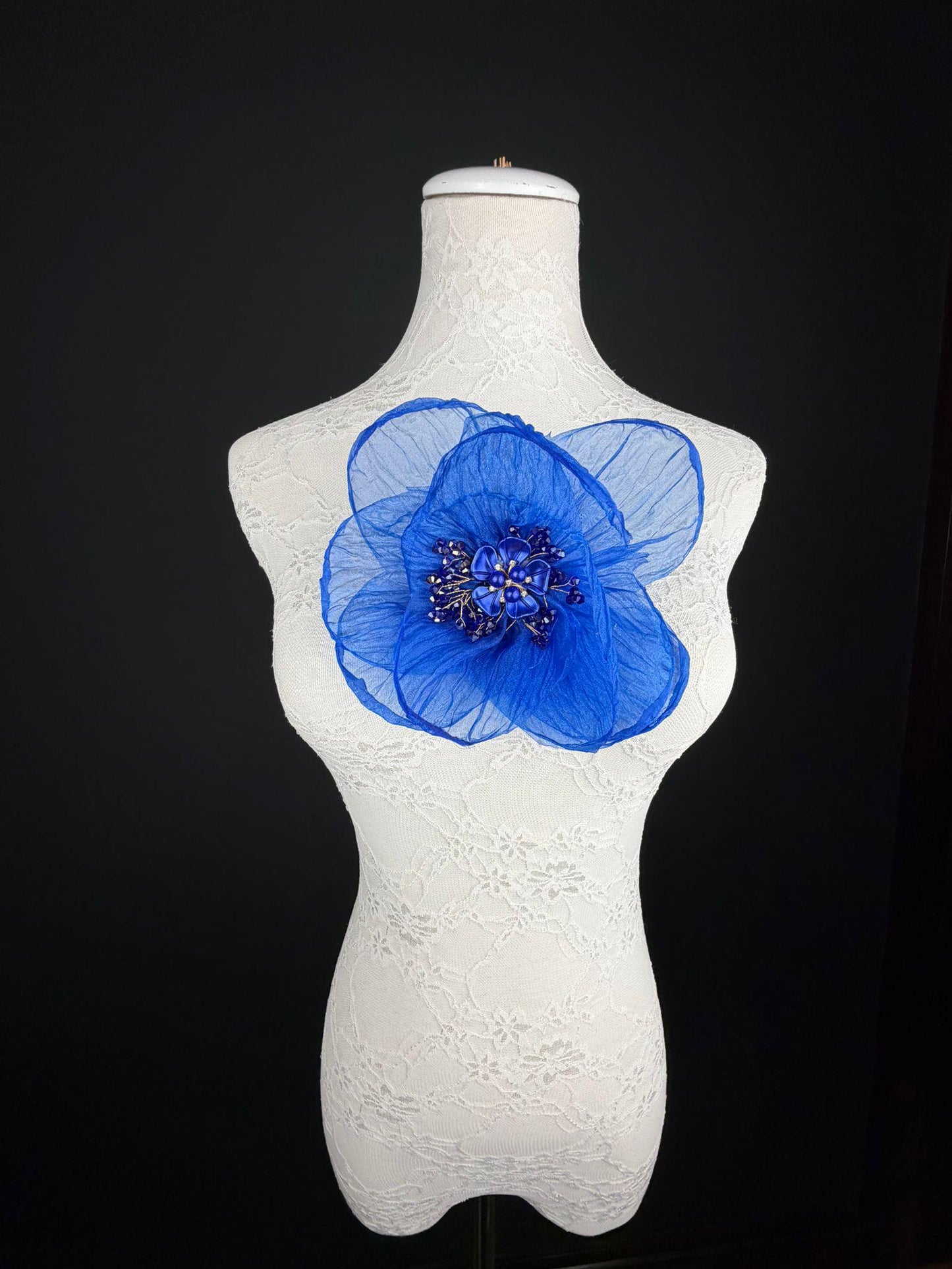 Large Organza Corsage Flower, Royal Blue, 15 colours, 8” Wide, 20cm, Pin on Corsage, Bridal, Clothing, Dress, Hat, Accessory, FAN Design
