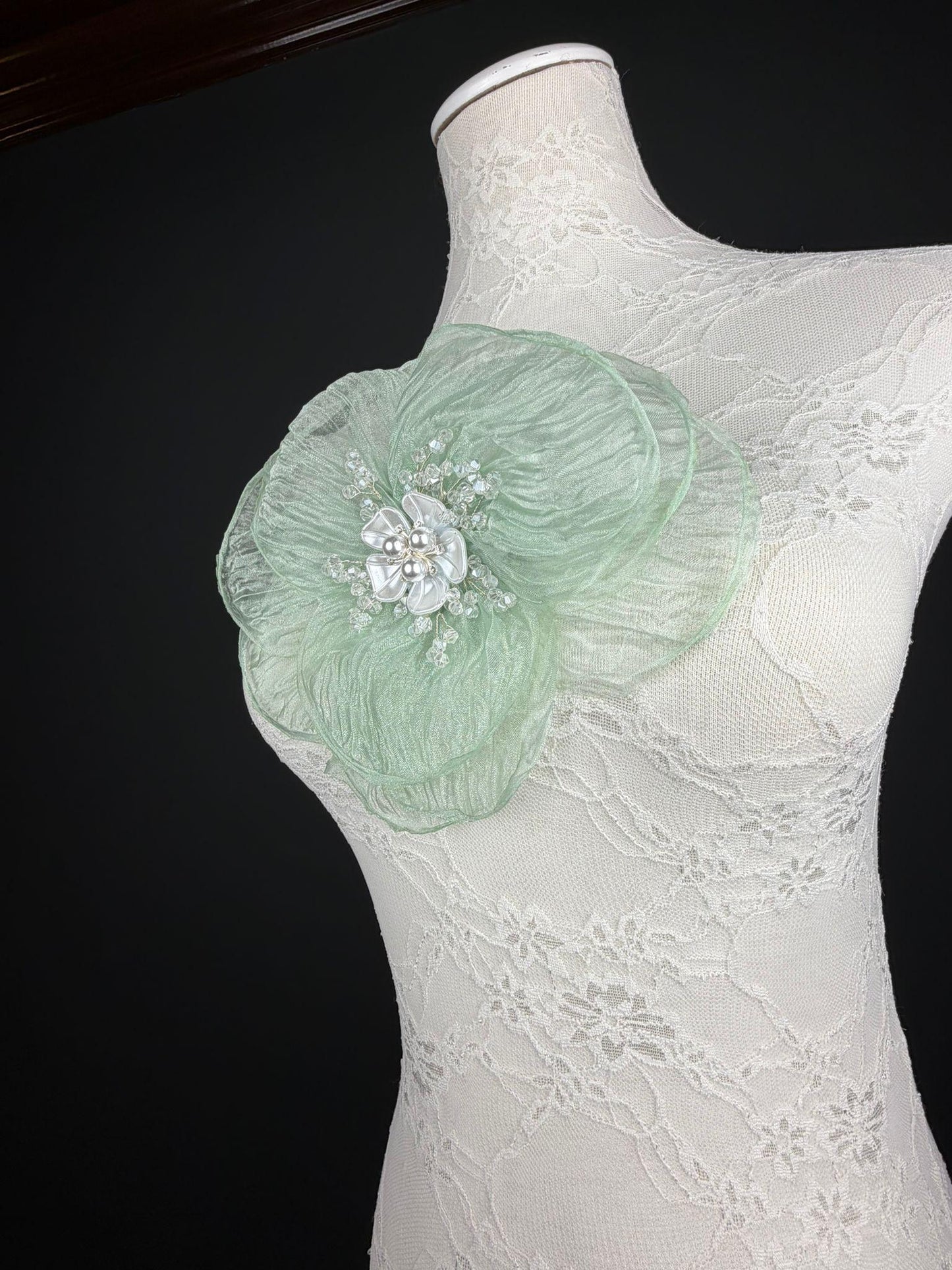 Large Organza Corsage Flower, Mint, 15 colours, 8” Wide, 20cm, Pin on Corsage, Bridal, Clothing, Dress, Hat, Accessory, FAN Design