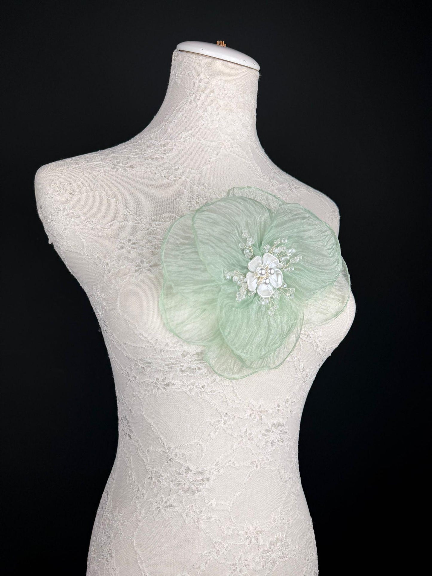 Large Organza Corsage Flower, Mint, 15 colours, 8” Wide, 20cm, Pin on Corsage, Bridal, Clothing, Dress, Hat, Accessory, FAN Design