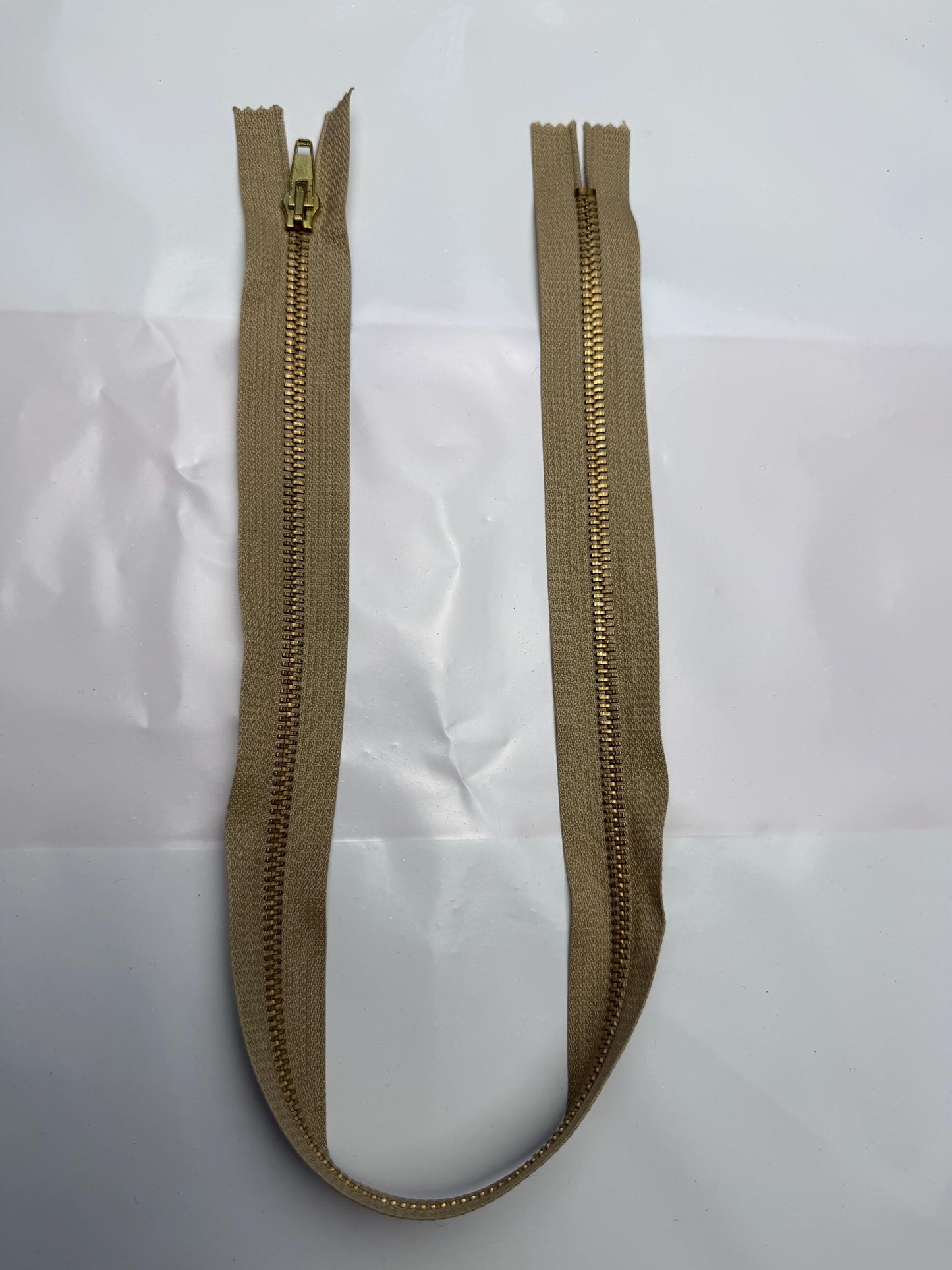 24” Gold Brass zipper, Stone Tape, Closed End Zipper