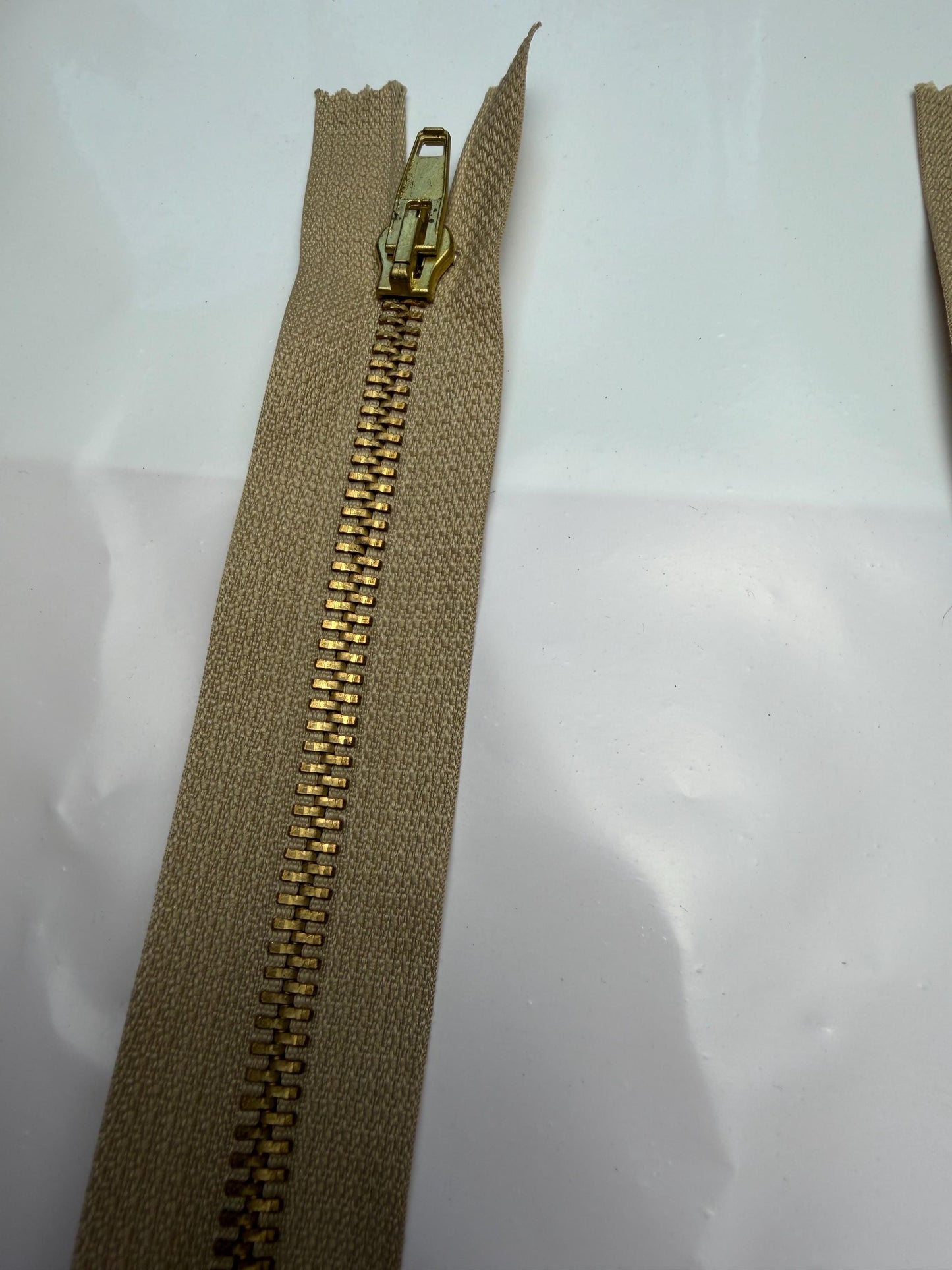 24” Gold Brass zipper, Stone Tape, Closed End Zipper