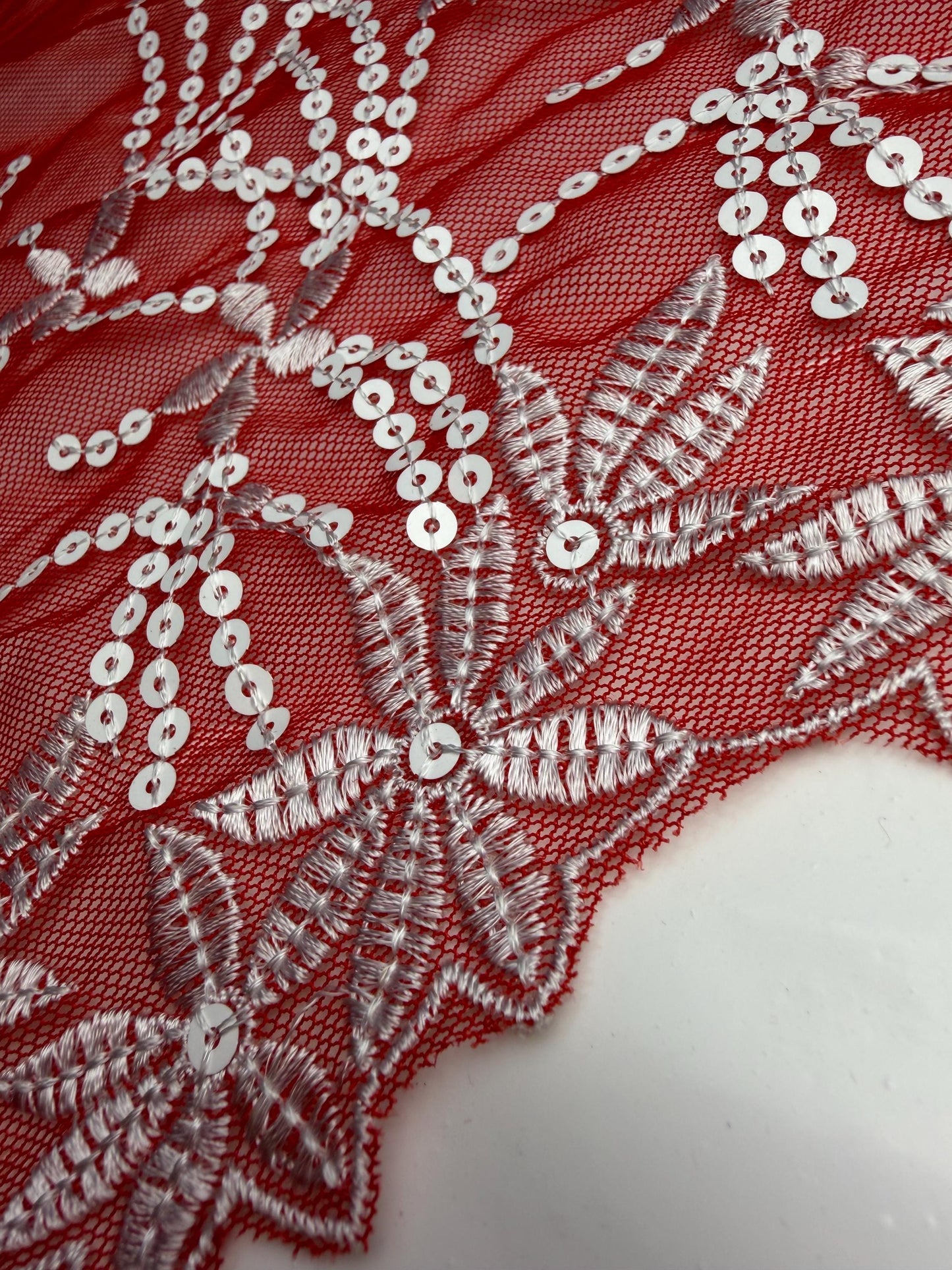 12” Wide Sequins Mustard White Sequin Lace, Border Lace, Edgeing lace