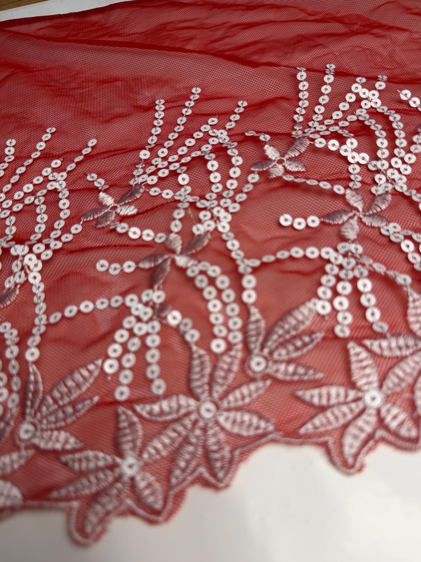 12” Wide Sequins Mustard White Sequin Lace, Border Lace, Edgeing lace