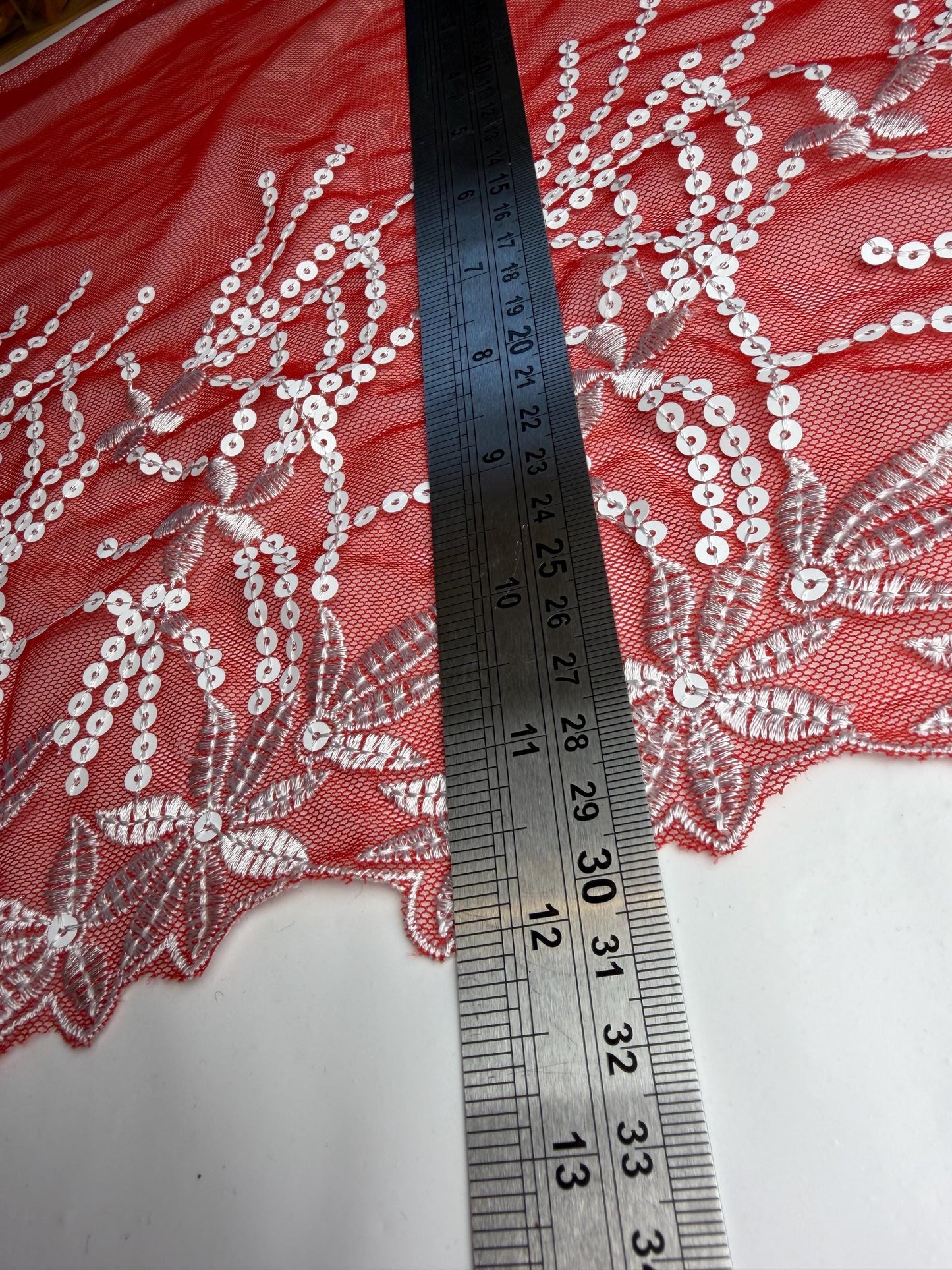 12” Wide Sequins Mustard White Sequin Lace, Border Lace, Edgeing lace