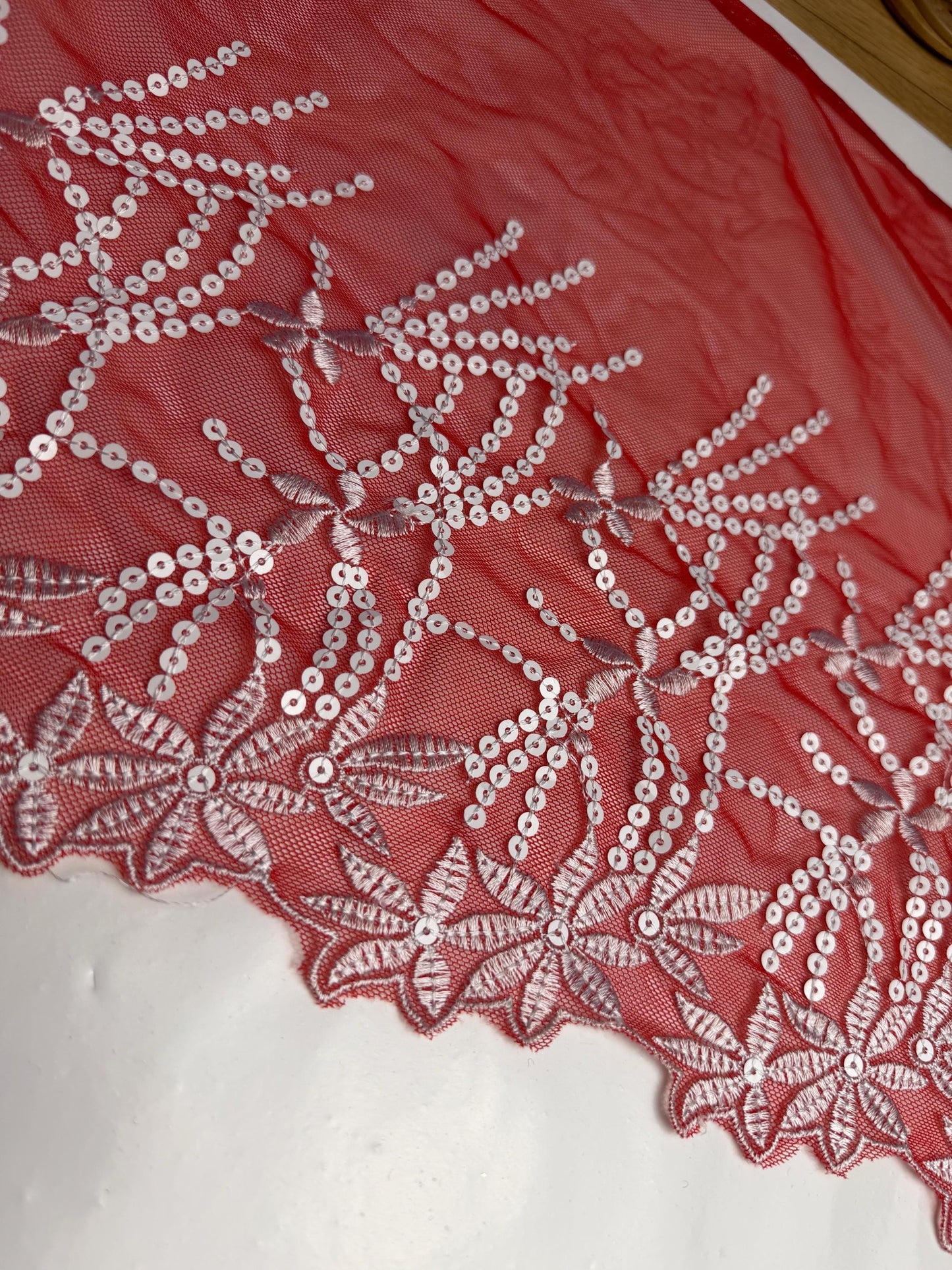 12” Wide Sequins Mustard White Sequin Lace, Border Lace, Edgeing lace