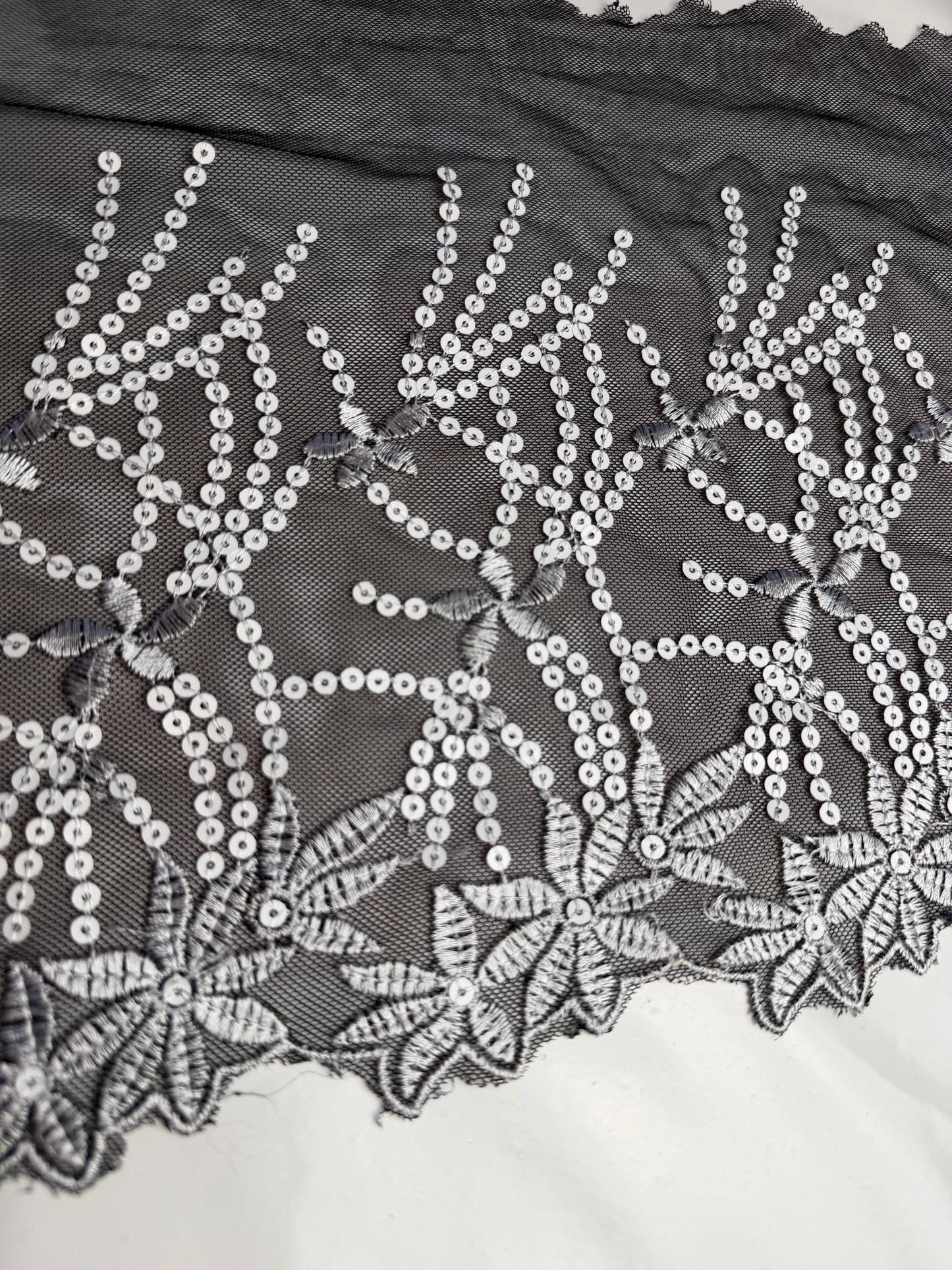 11” Wide Sequins Black White Sequin Lace, Border Lace, Edgeing lace