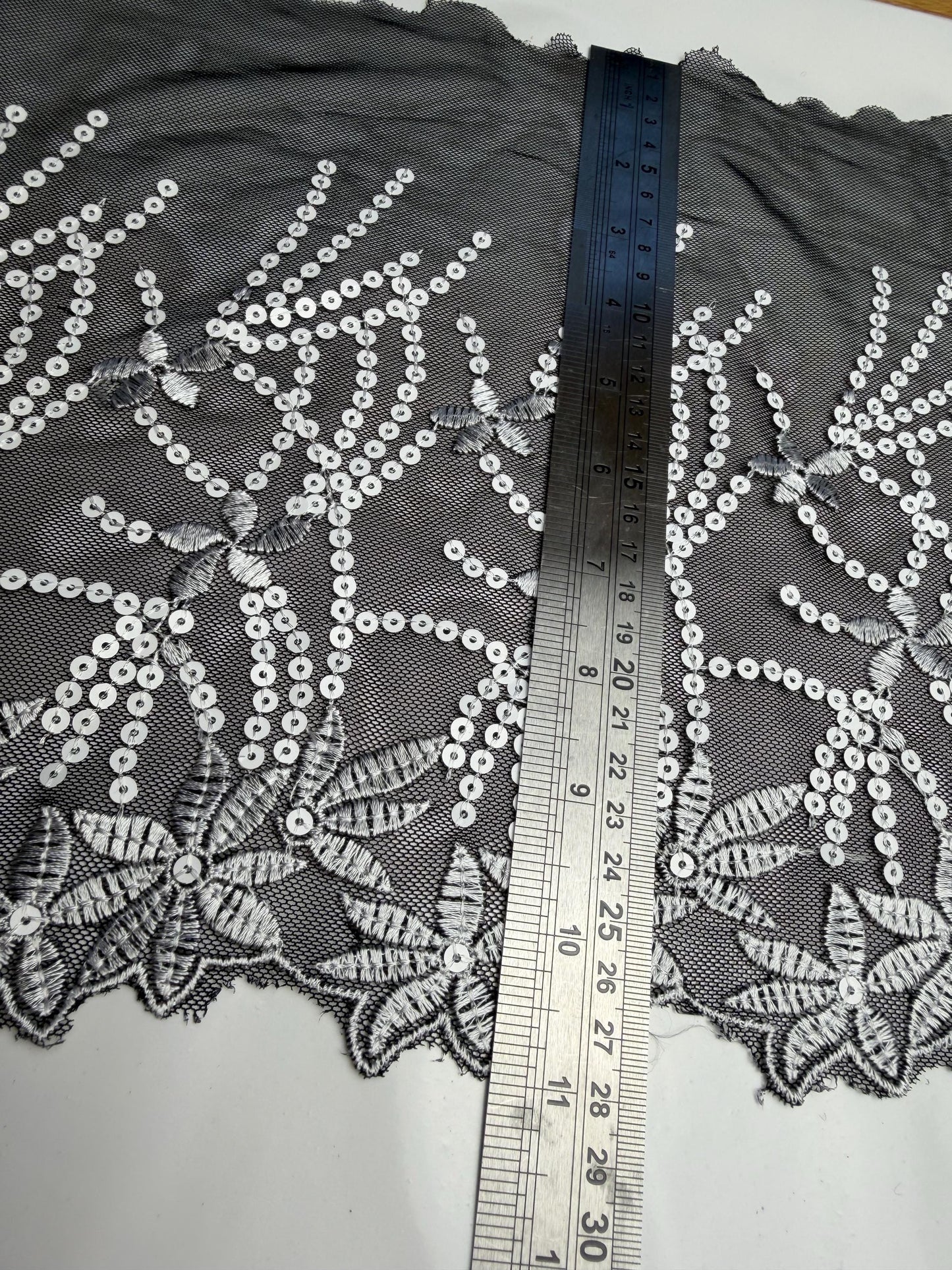 11” Wide Sequins Black White Sequin Lace, Border Lace, Edgeing lace