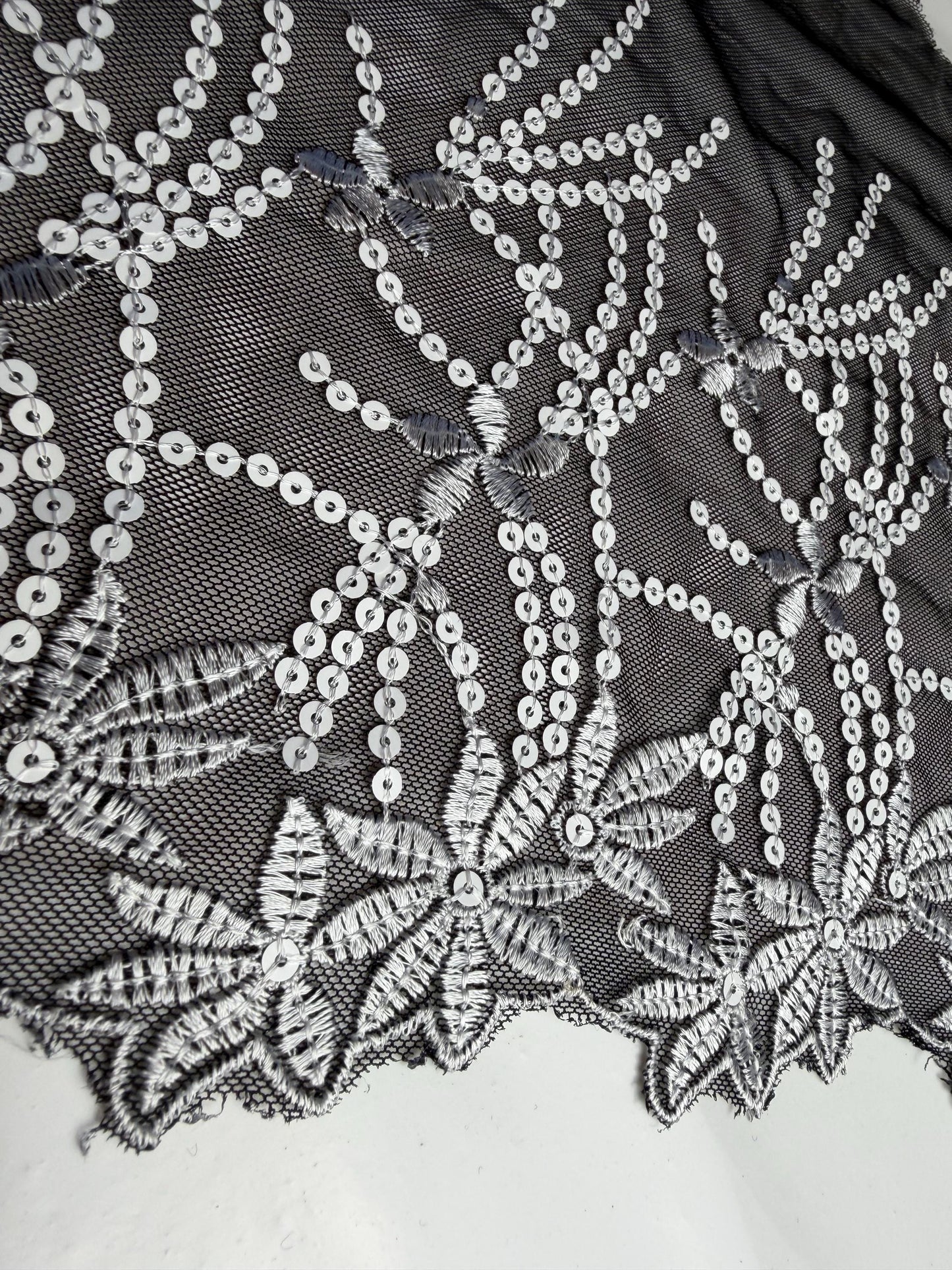 11” Wide Sequins Black White Sequin Lace, Border Lace, Edgeing lace