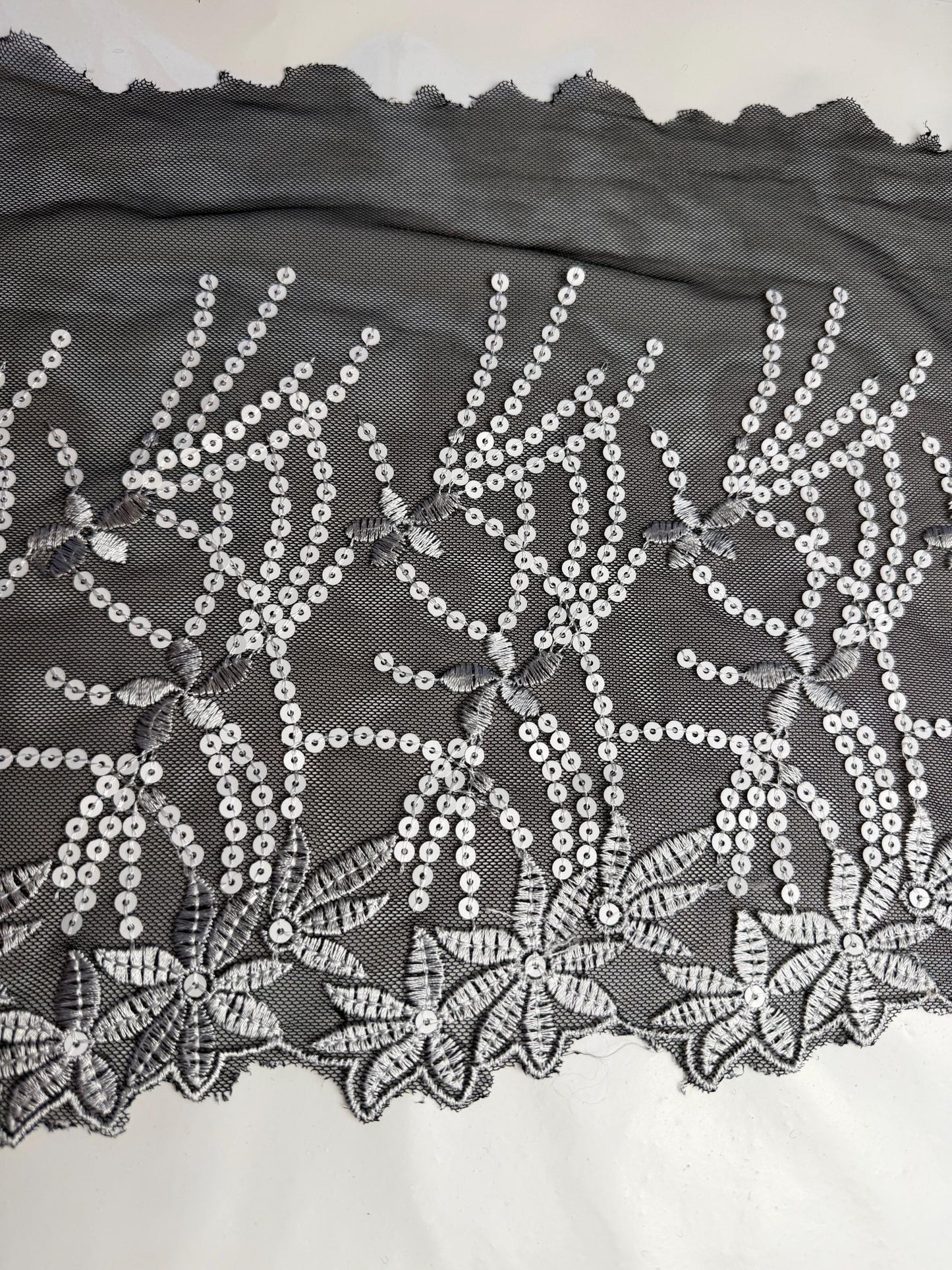 11” Wide Sequins Black White Sequin Lace, Border Lace, Edgeing lace
