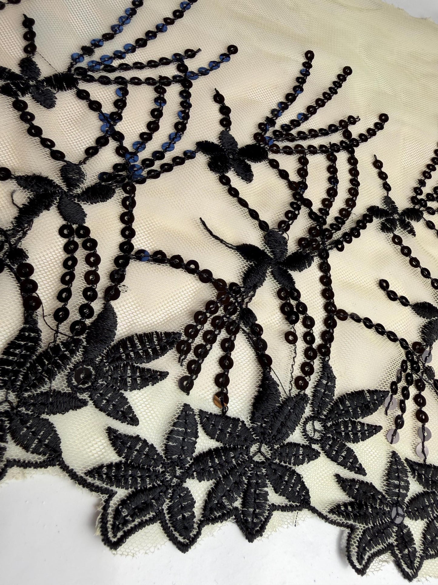 11” Wide Sequins Cream Black Sequin Lace, Border Lace, Edgeing lace