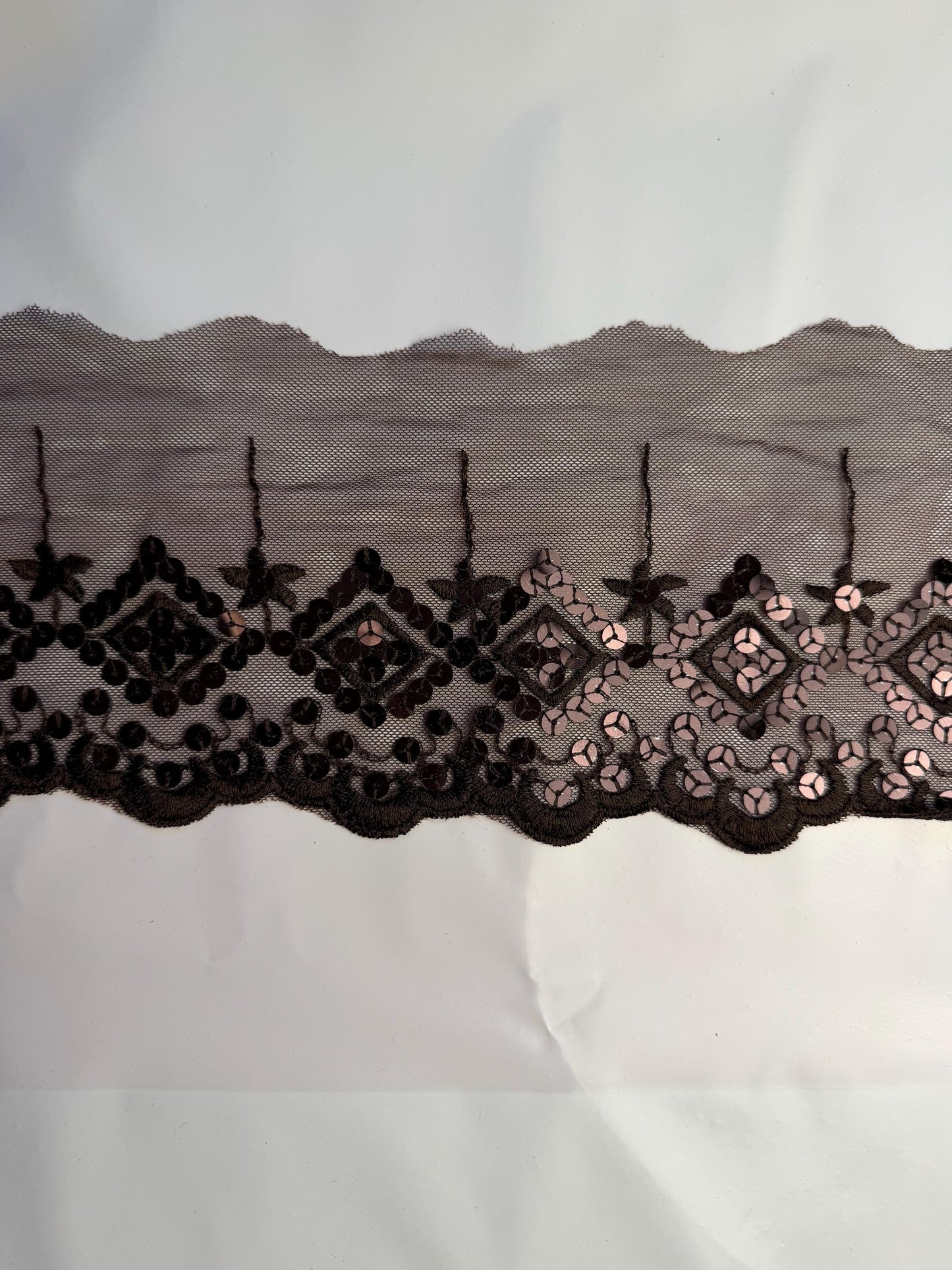 5” Wide Brown Sequins Lace, Border Lace, Edgeing lace