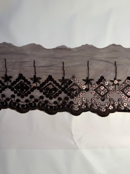 5” Wide Brown Sequins Lace, Border Lace, Edgeing lace