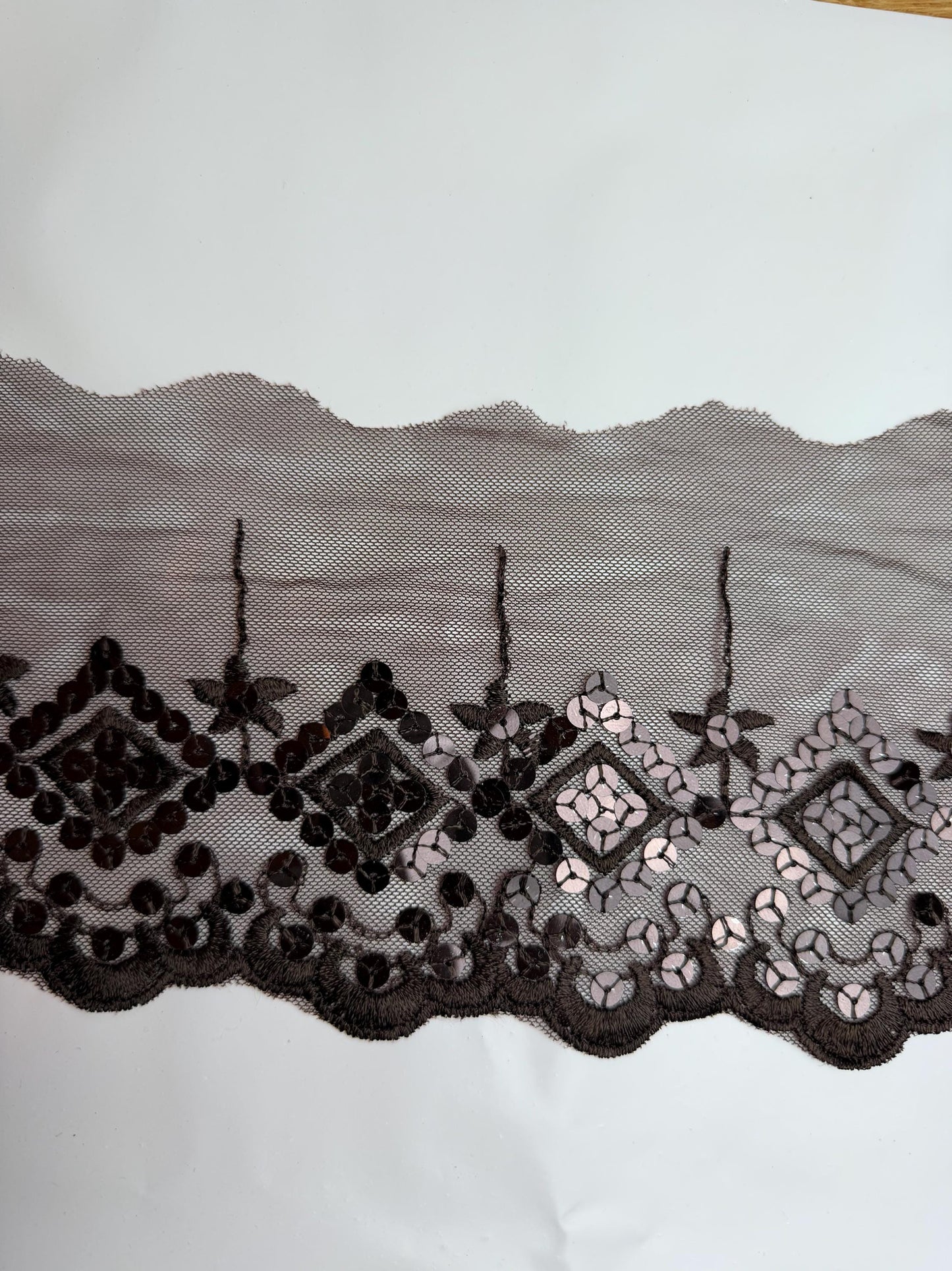 5” Wide Brown Sequins Lace, Border Lace, Edgeing lace