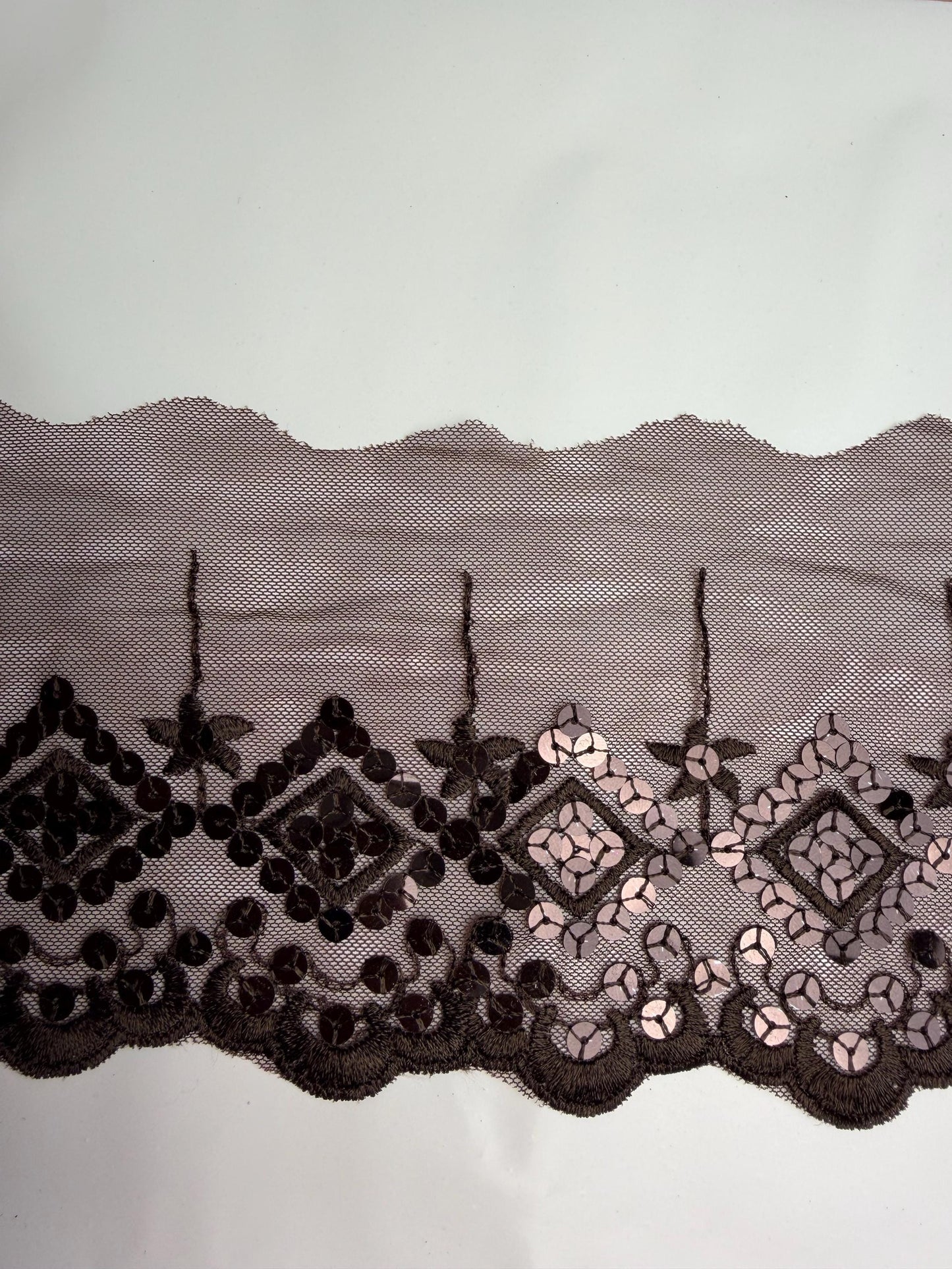 5” Wide Brown Sequins Lace, Border Lace, Edgeing lace