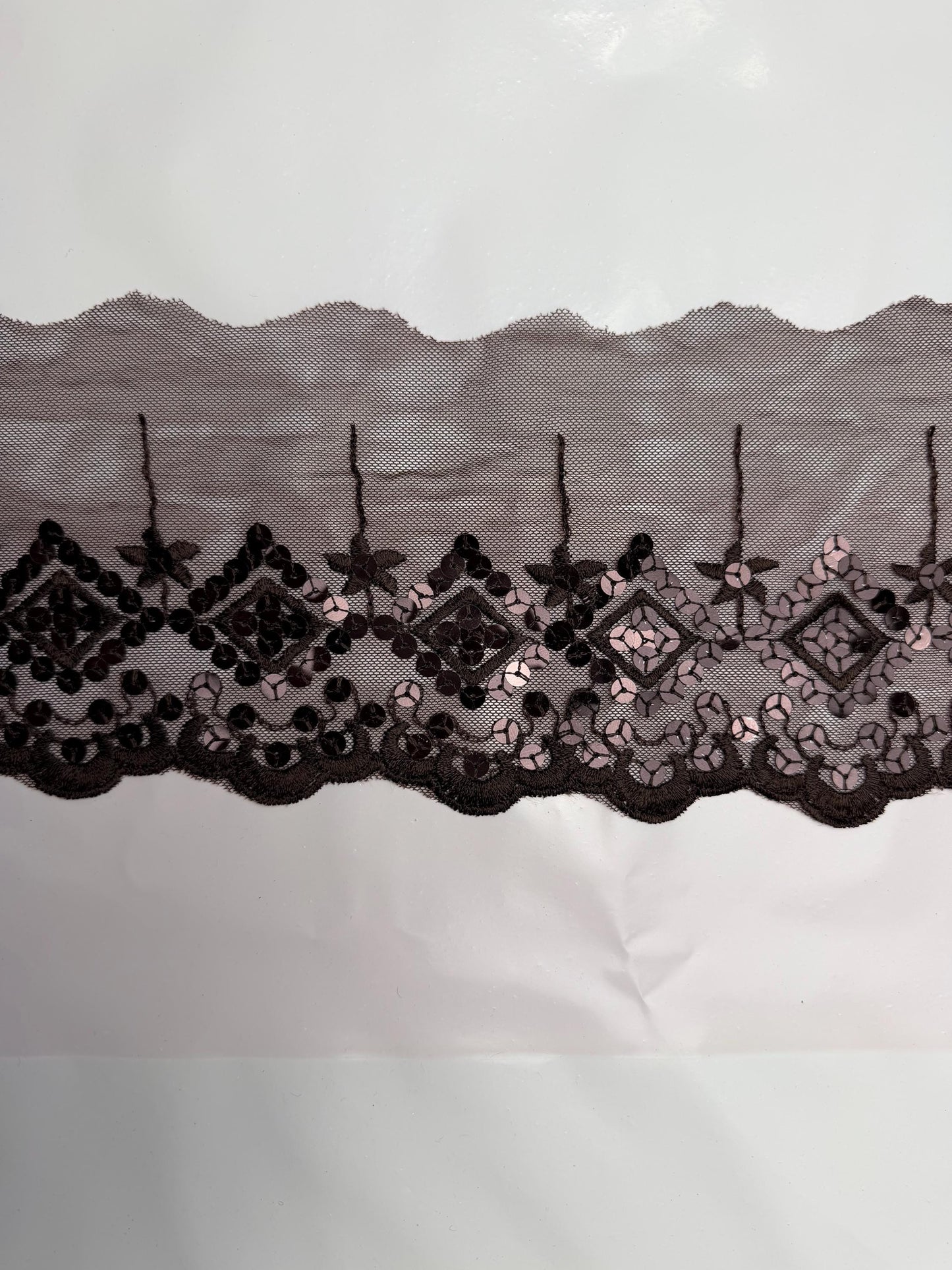 5” Wide Brown Sequins Lace, Border Lace, Edgeing lace