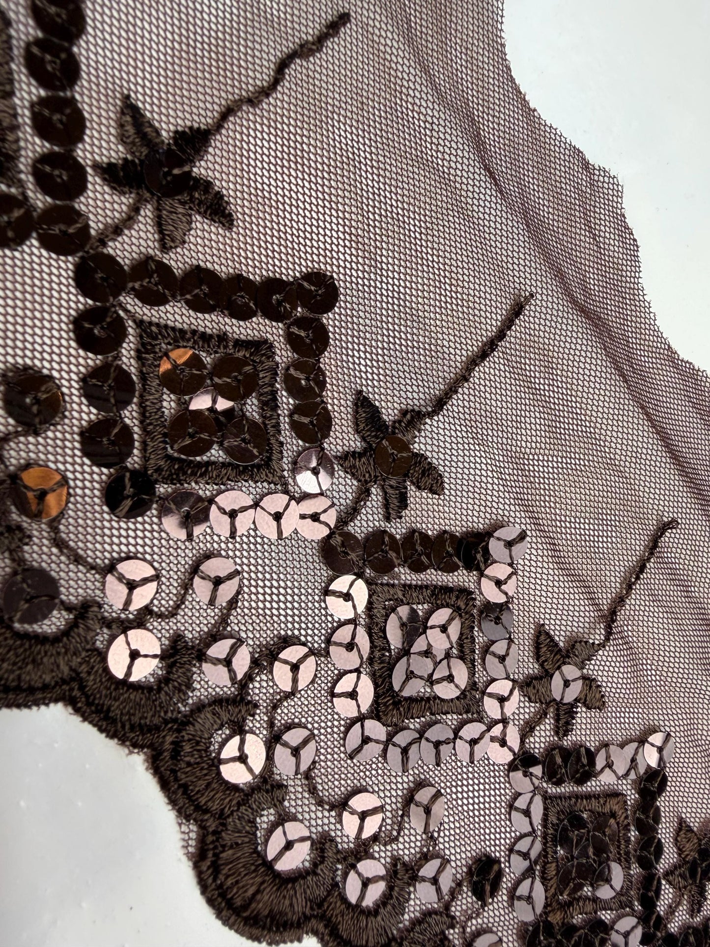 5” Wide Brown Sequins Lace, Border Lace, Edgeing lace