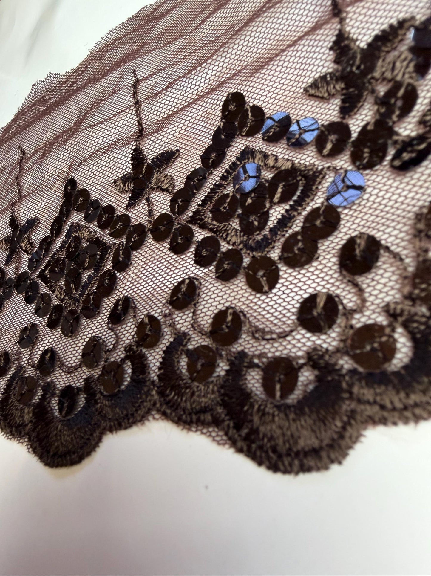 5” Wide Brown Sequins Lace, Border Lace, Edgeing lace