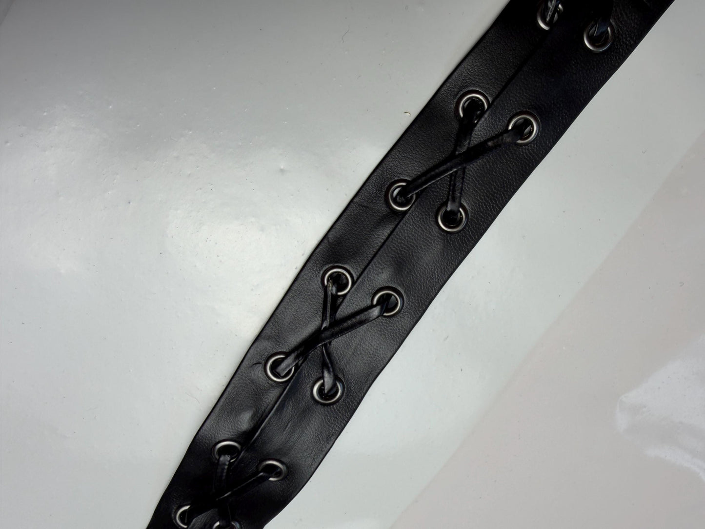 Eyelet tape, Tie up Eyelet tape, fastened eyelet tape, Black Vegan Faux Leather, Eyelet tape