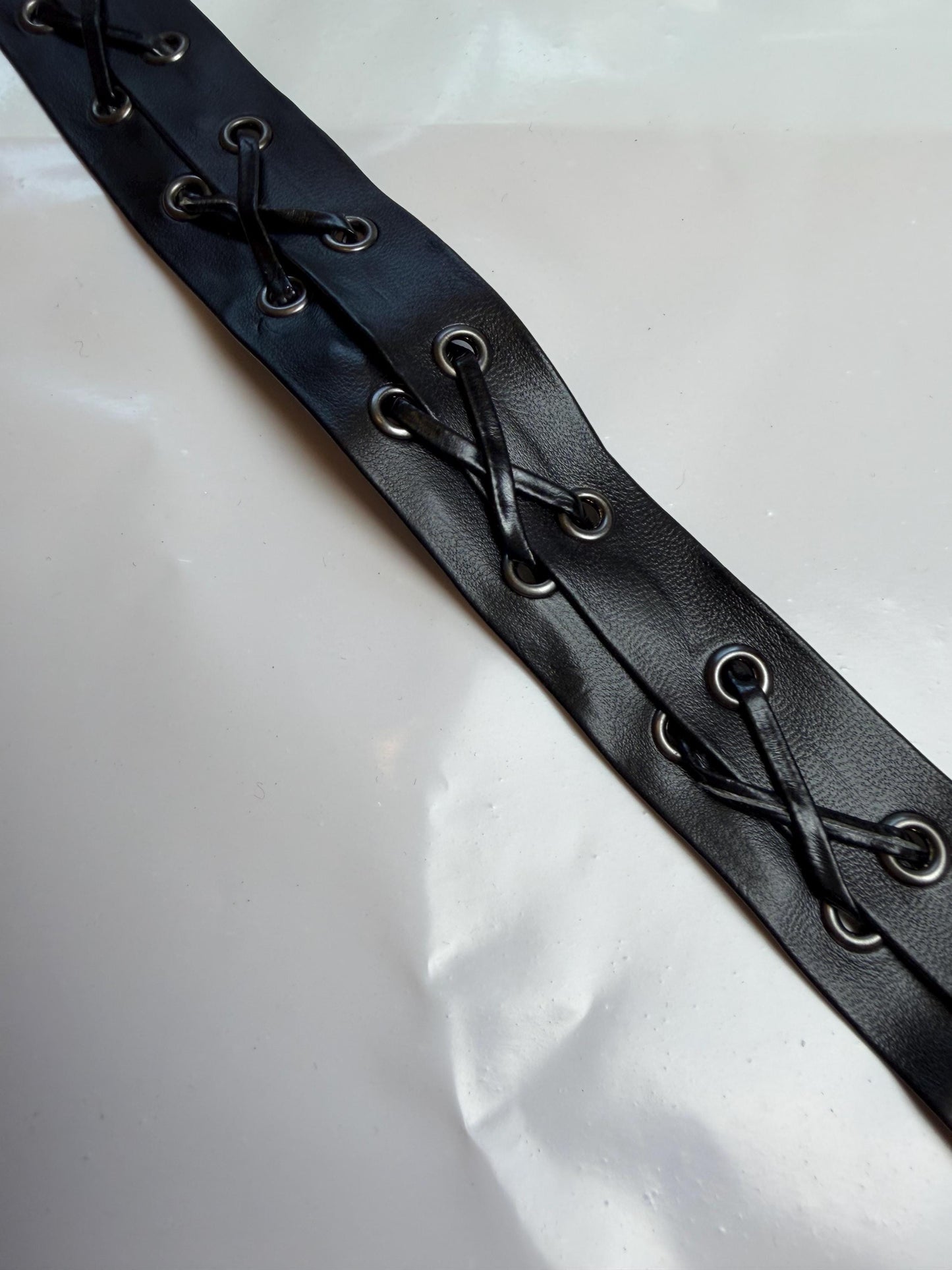 Eyelet tape, Tie up Eyelet tape, fastened eyelet tape, Black Vegan Faux Leather, Eyelet tape