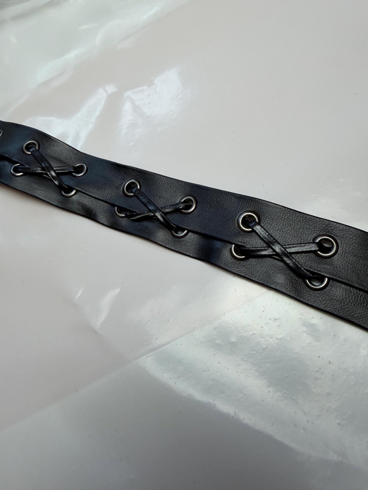 Eyelet tape, Tie up Eyelet tape, fastened eyelet tape, Black Vegan Faux Leather, Eyelet tape