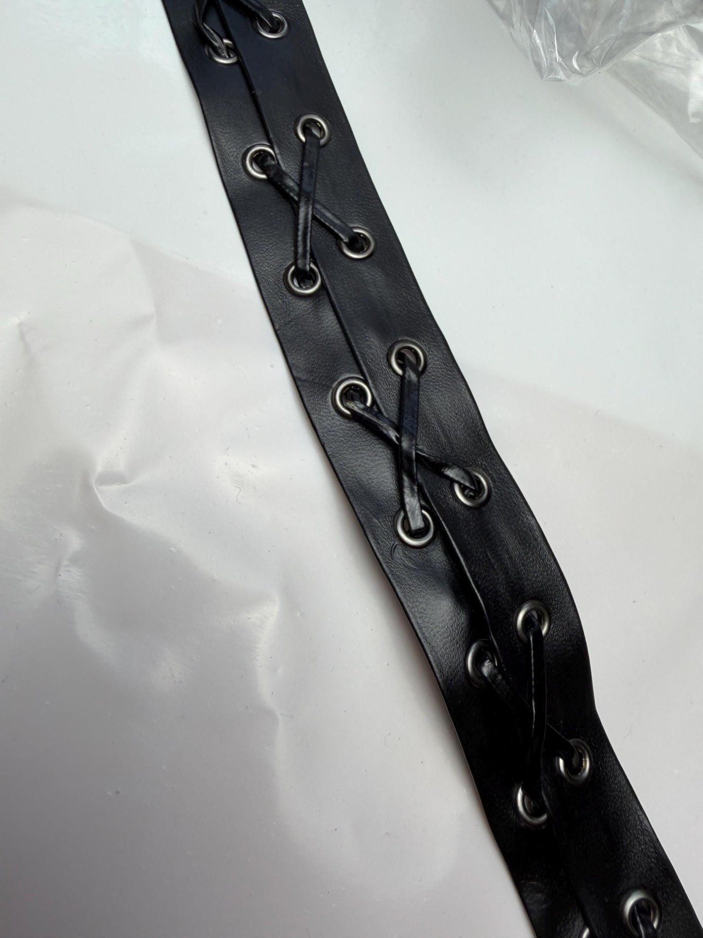 Eyelet tape, Tie up Eyelet tape, fastened eyelet tape, Black Vegan Faux Leather, Eyelet tape