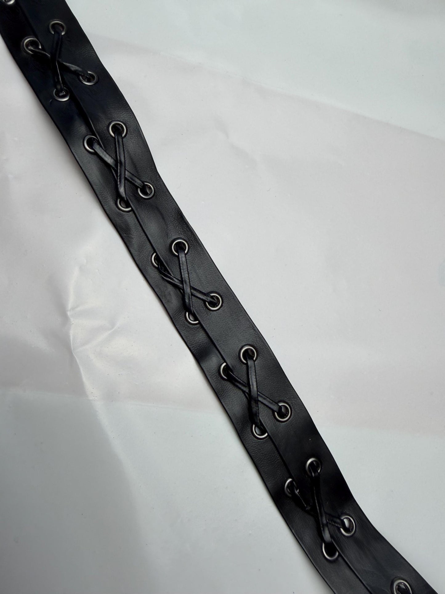 Eyelet tape, Tie up Eyelet tape, fastened eyelet tape, Black Vegan Faux Leather, Eyelet tape