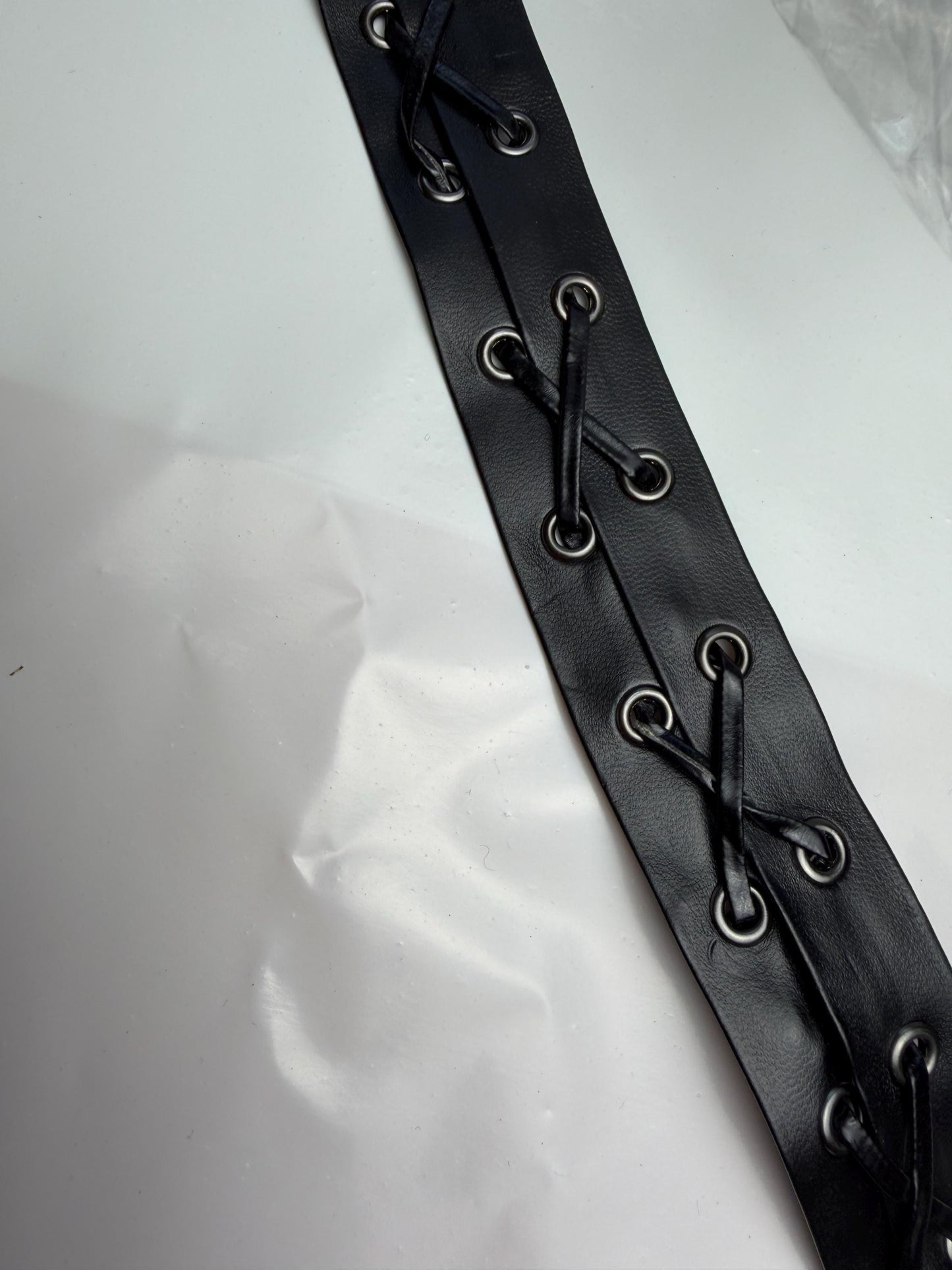 Eyelet tape, Tie up Eyelet tape, fastened eyelet tape, Black Vegan Faux Leather, Eyelet tape