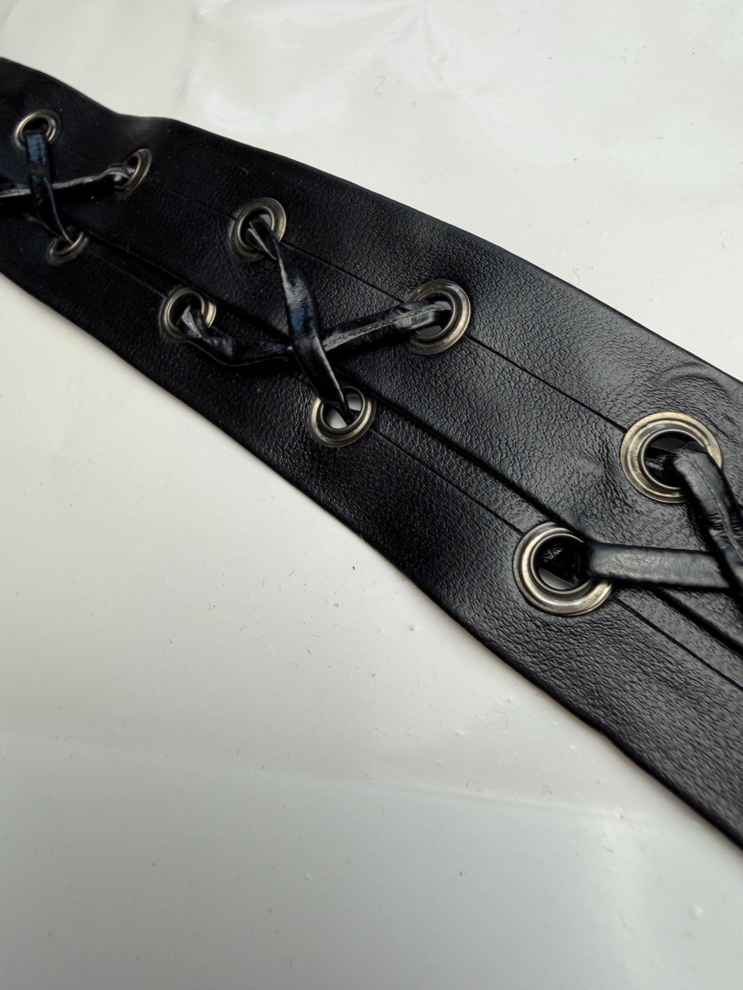 Eyelet tape, Tie up Eyelet tape, fastened eyelet tape, Black Vegan Faux Leather, Eyelet tape