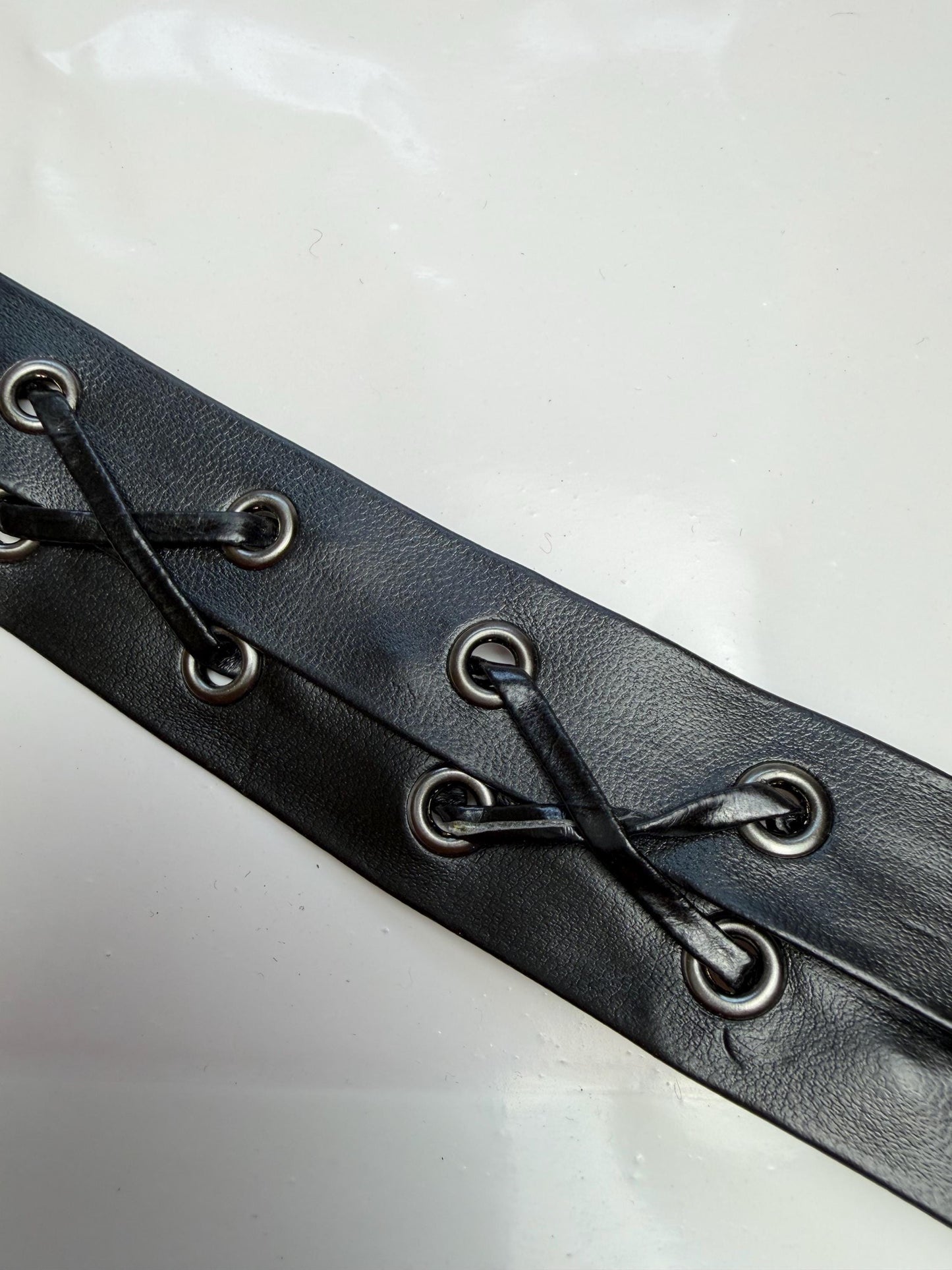 Eyelet tape, Tie up Eyelet tape, fastened eyelet tape, Black Vegan Faux Leather, Eyelet tape