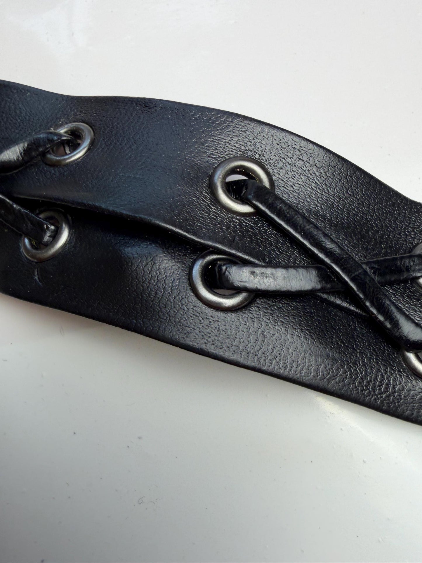 Eyelet tape, Tie up Eyelet tape, fastened eyelet tape, Black Vegan Faux Leather, Eyelet tape