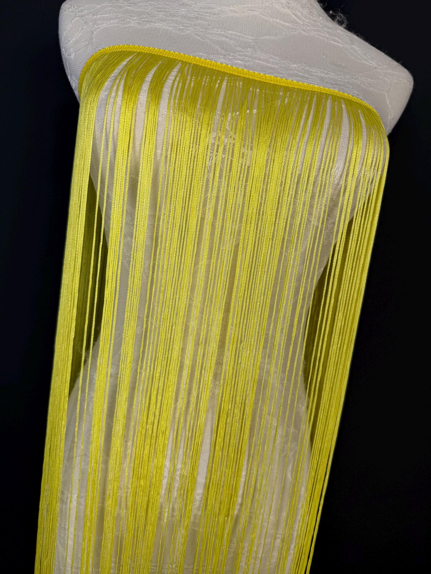 40" Wide Dense Fringe Trim, Sunshine Yellow, 27 Colour Options