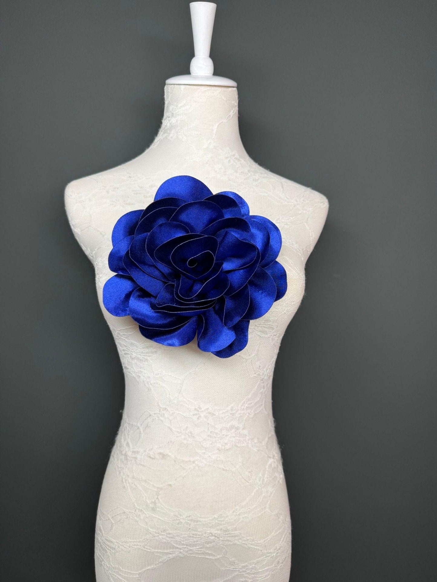 Large 3D Corsage Flower, Luxurious Satin Fabric, 12 Colours, 20cm, 8” Wide, Pin on, Bridal, Dress, Hair, Wedding, Race Day, Royal Blue