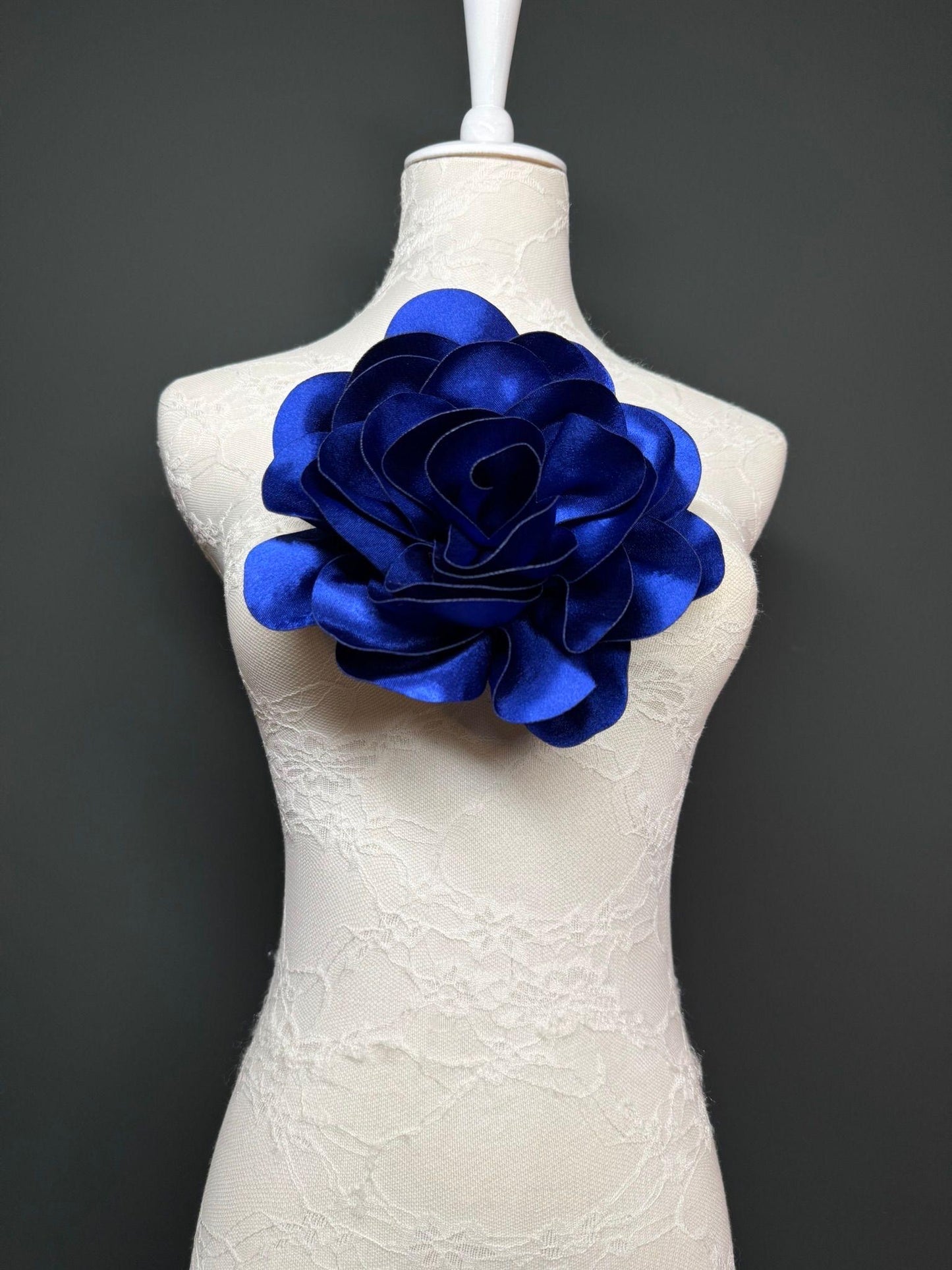 Large 3D Corsage Flower, Luxurious Satin Fabric, 12 Colours, 20cm, 8” Wide, Pin on, Bridal, Dress, Hair, Wedding, Race Day, Royal Blue