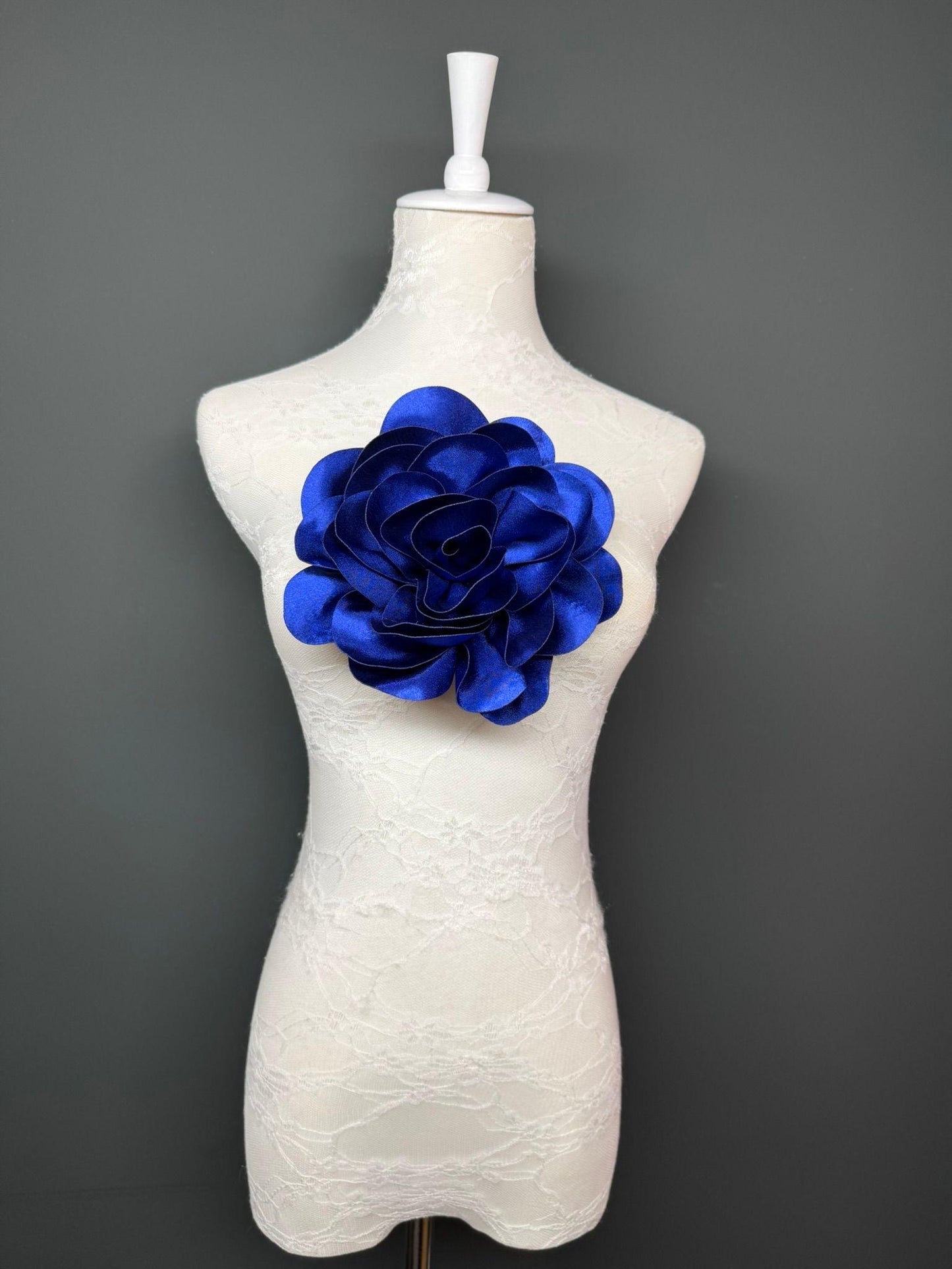 Large 3D Corsage Flower, Luxurious Satin Fabric, 12 Colours, 20cm, 8” Wide, Pin on, Bridal, Dress, Hair, Wedding, Race Day, Royal Blue